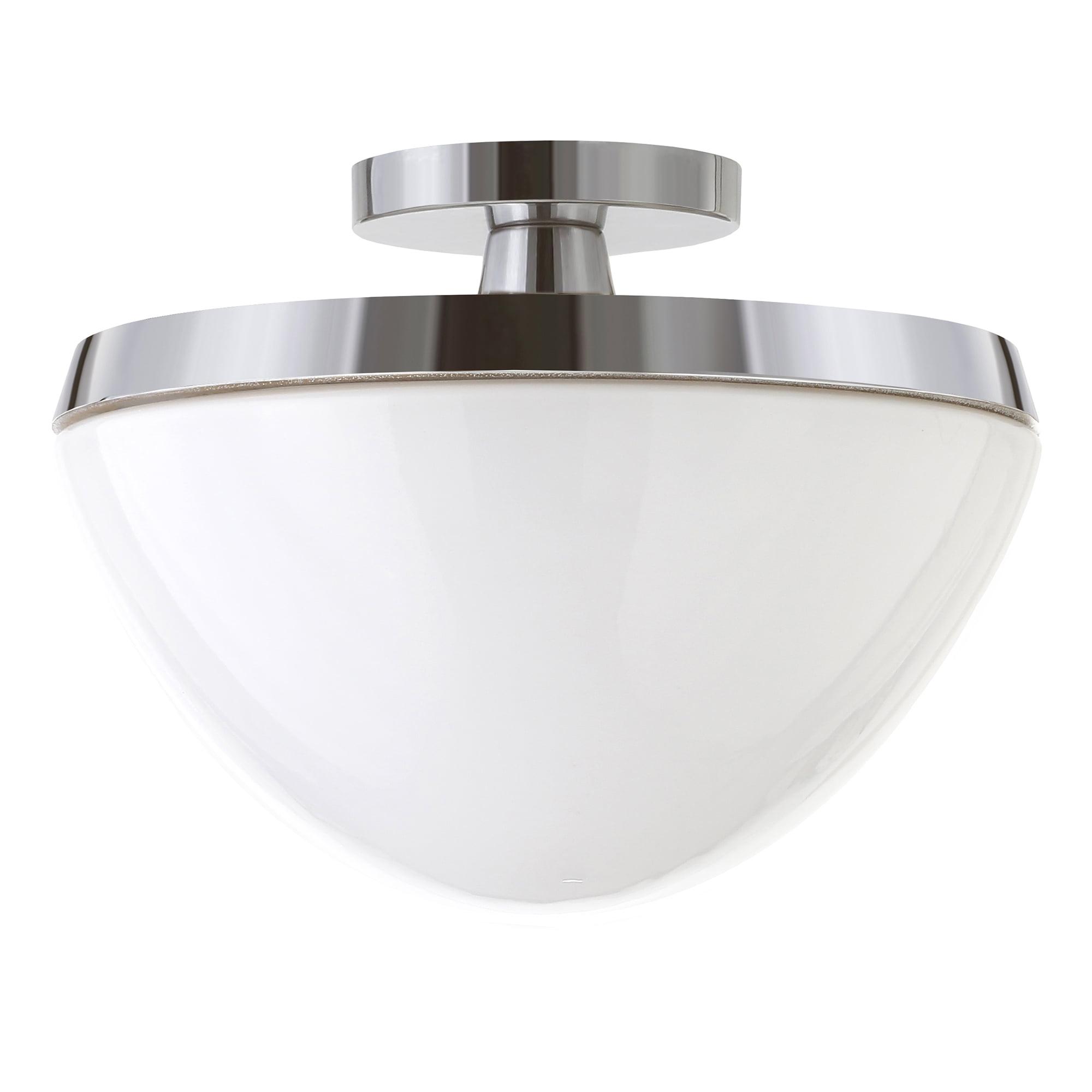 Polished Nickel and White Glass Dome Semi Flush Mount