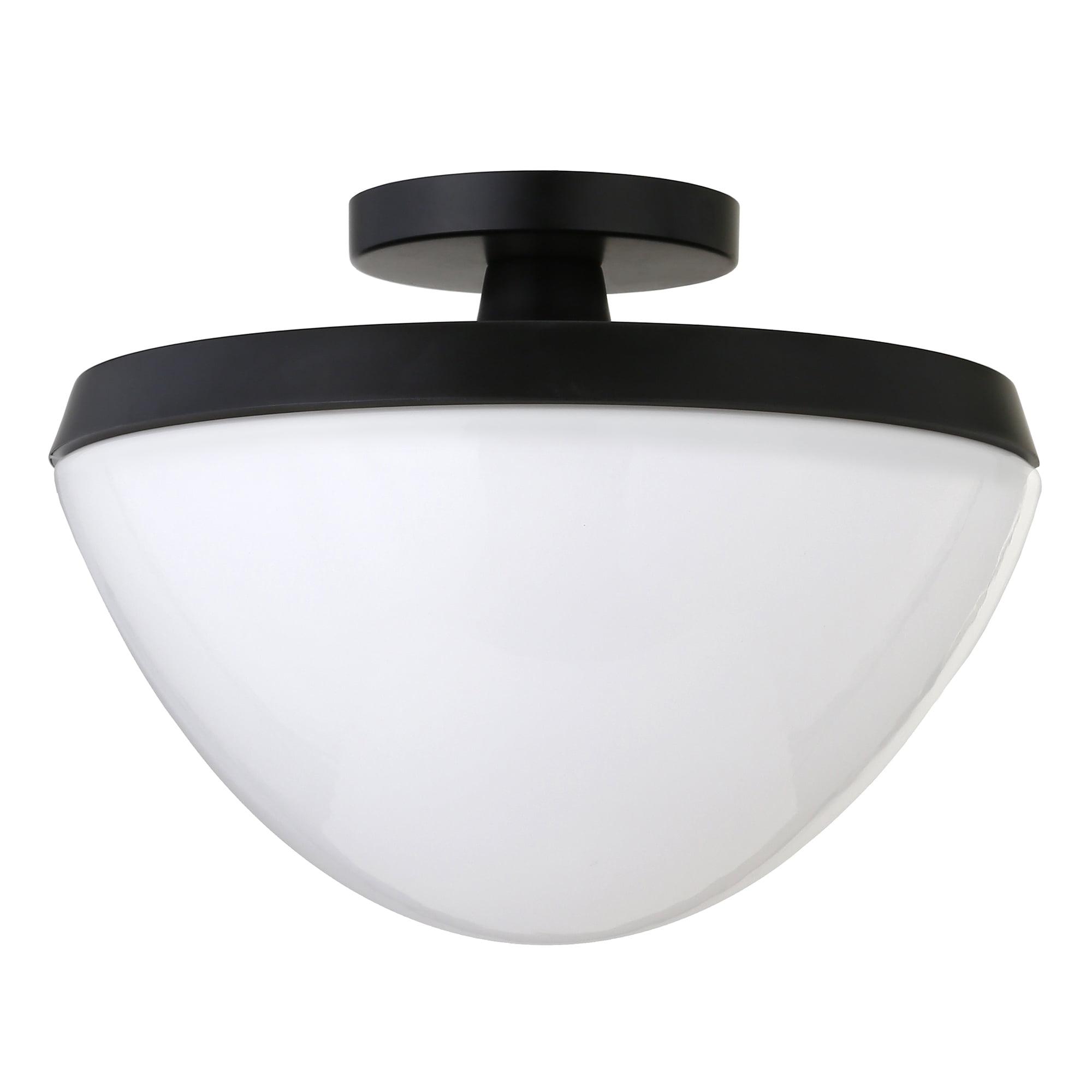 Modern Art Deco 12" Matte Black Semi Flush Mount with Glass Shade