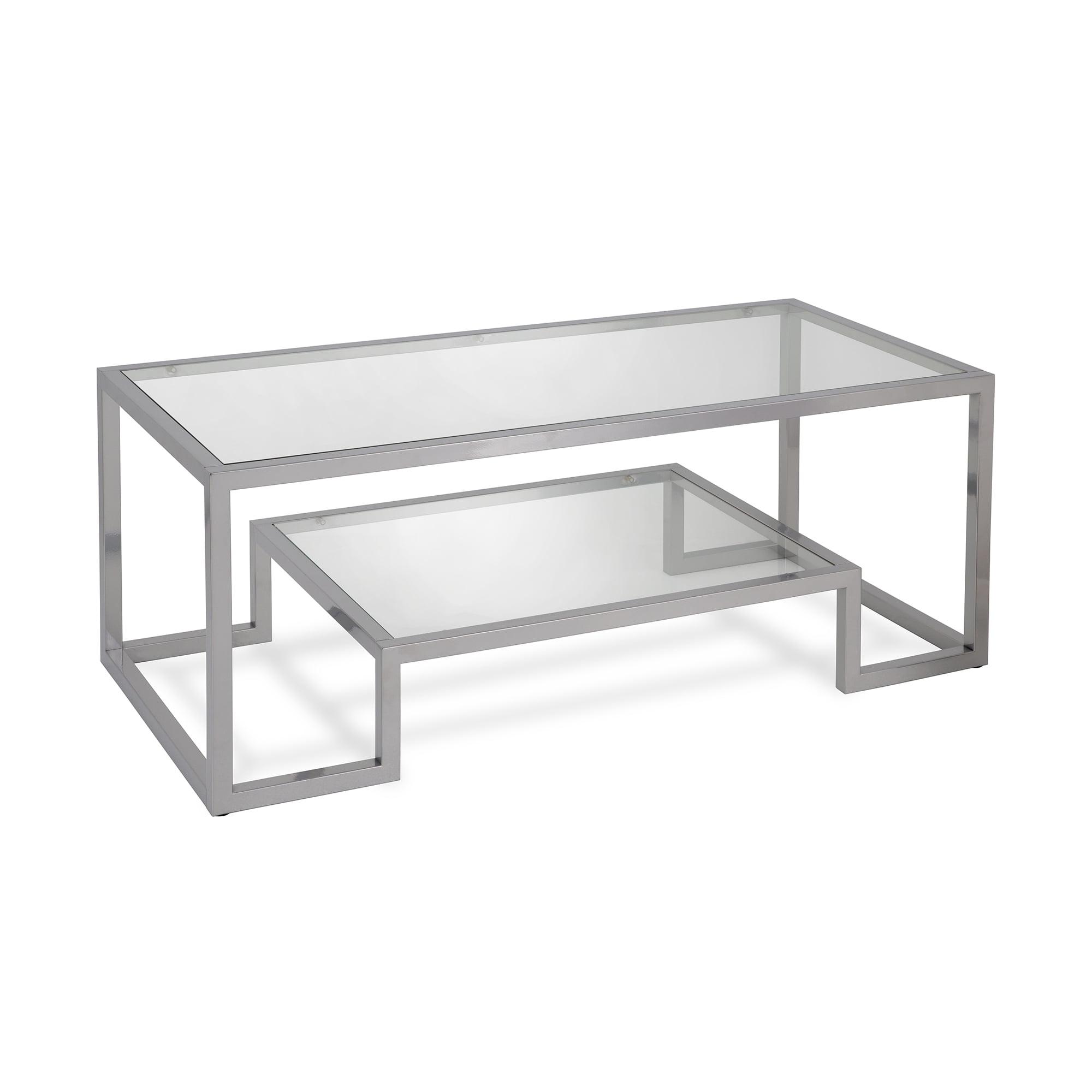 Athena 45" Satin Nickel Rectangular Metal & Glass Coffee Table