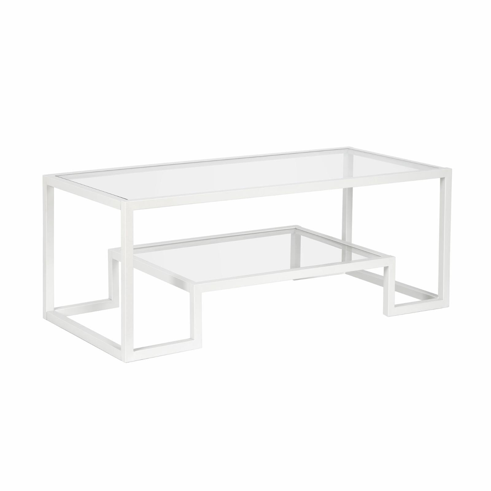 Athena 45" Wide White Metal & Glass Rectangular Coffee Table