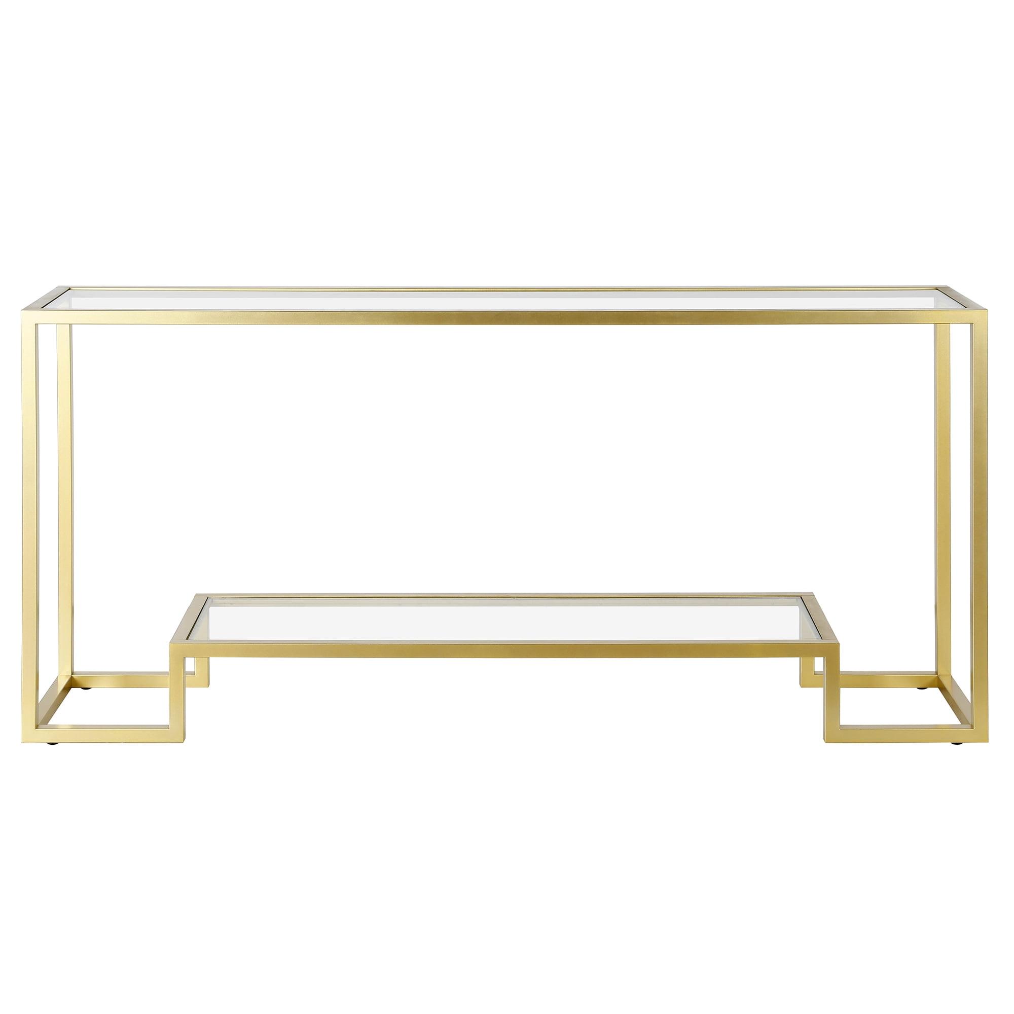 Athena Gold Handcrafted Metallic Console Table with Glass Top