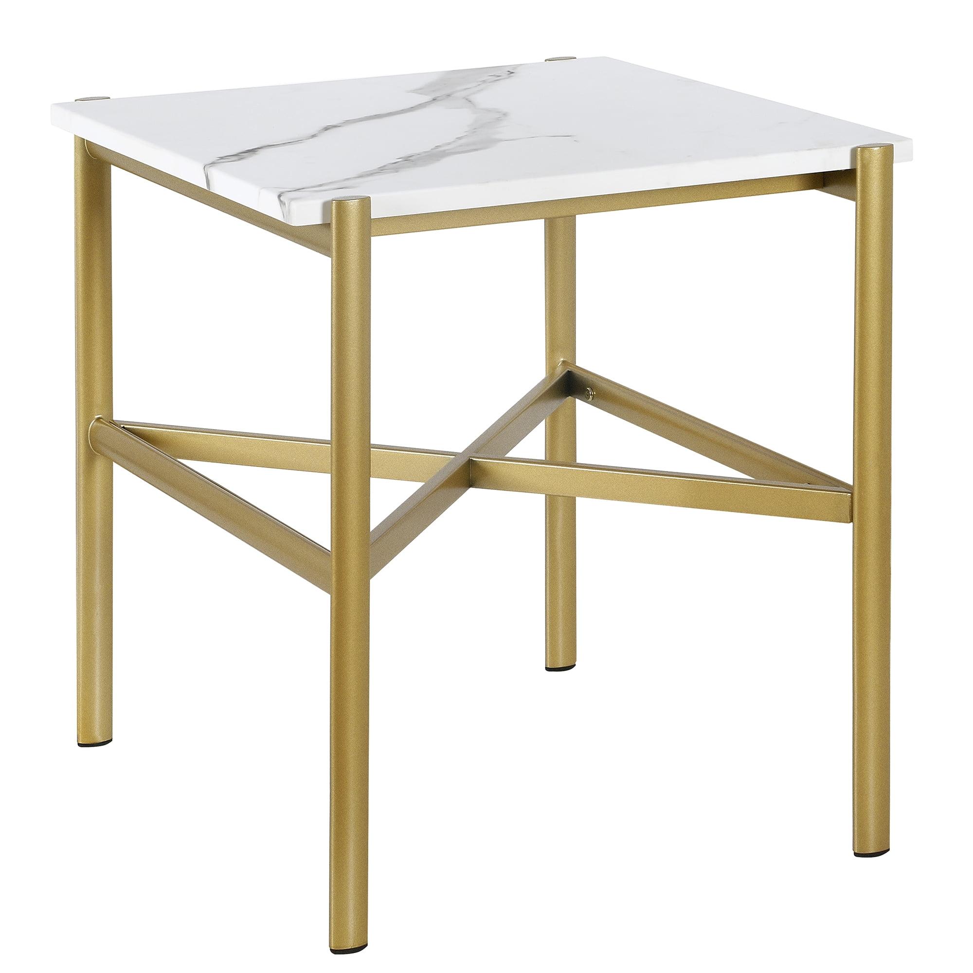 Braxton 20'' Gold Geometric Side Table with Faux Marble Top