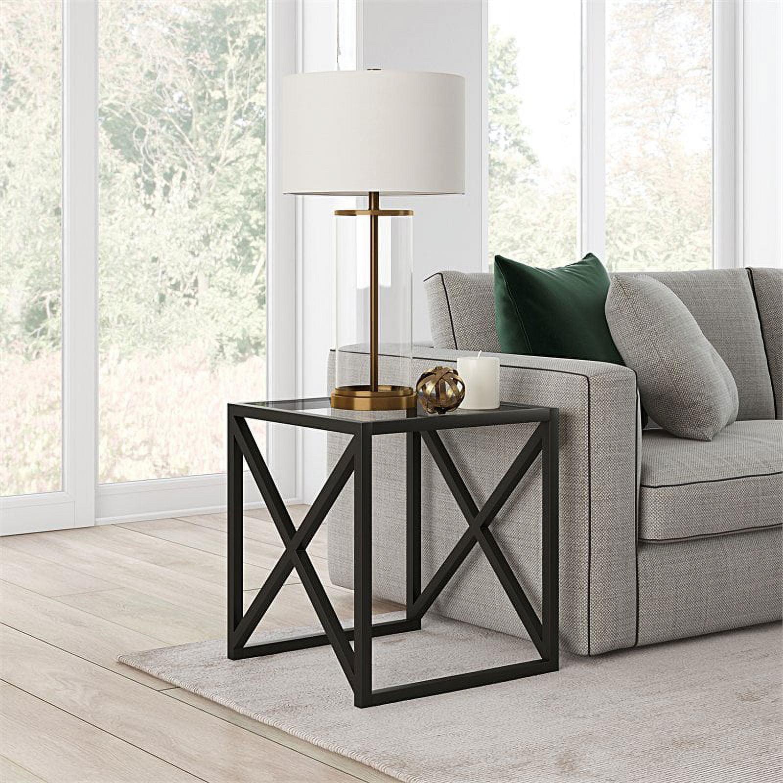 Calix 20" Blackened Bronze Glass Side Table with Storage