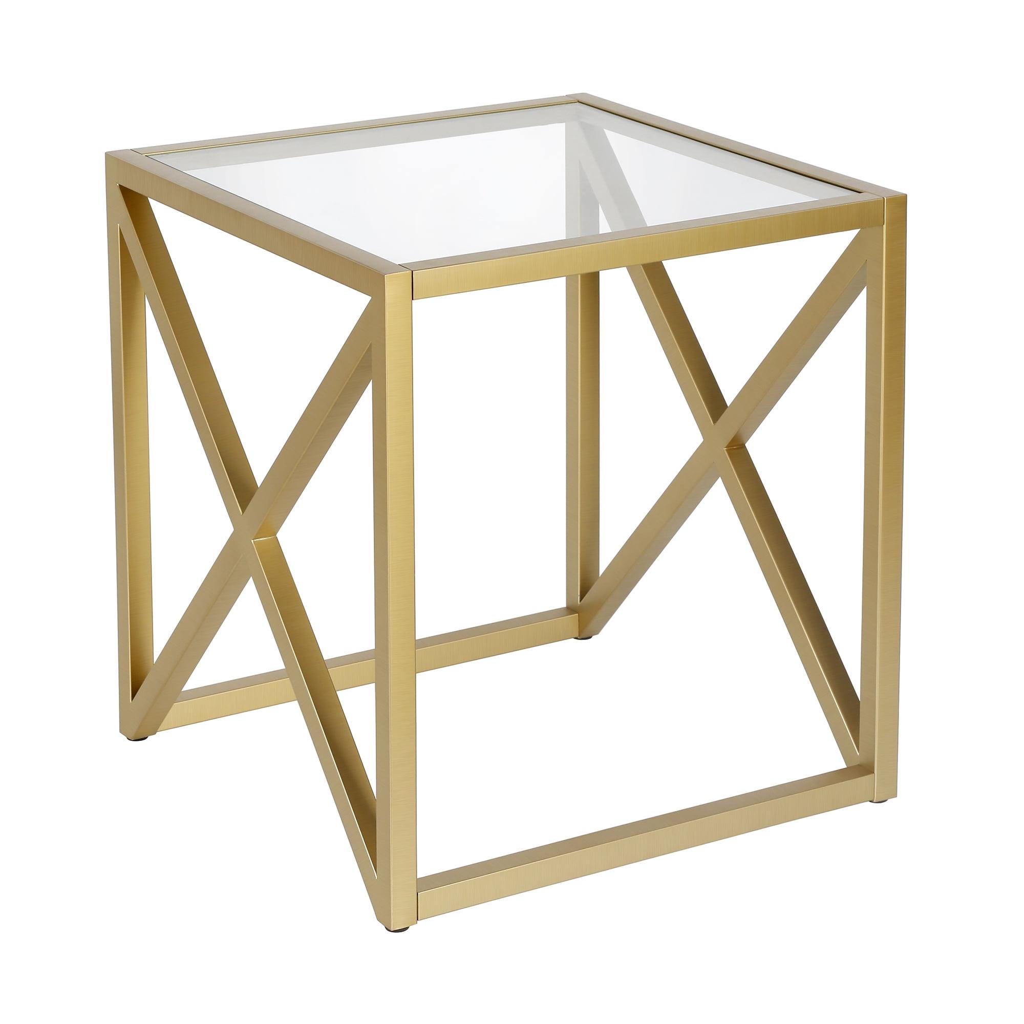 Calix Brass 20" Square Side Table with Tempered Glass Top