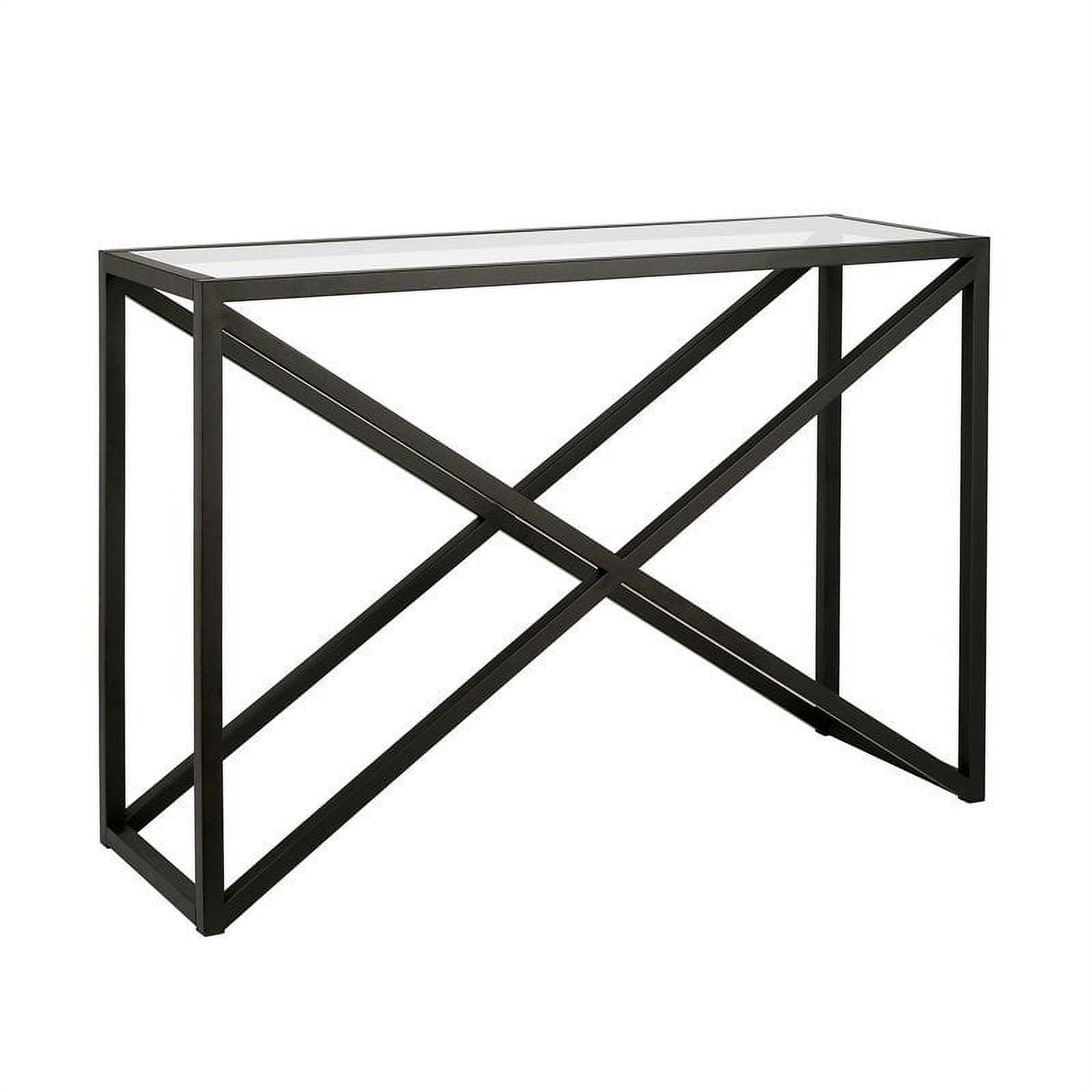 Blackened Bronze Rectangular Console Table with Tempered Glass Top