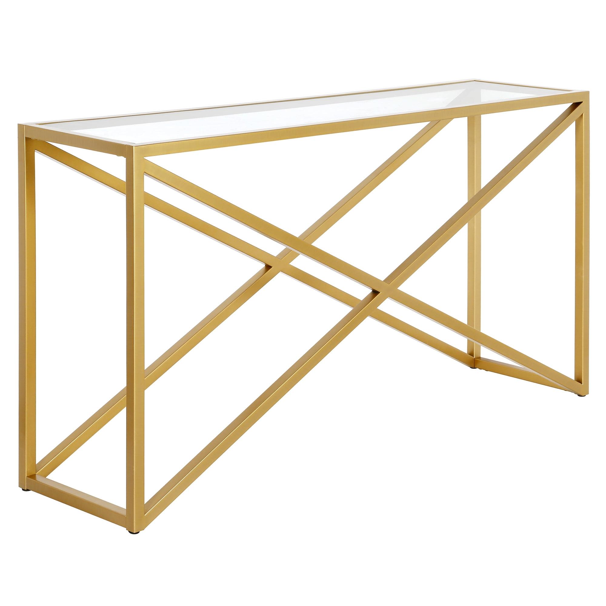 Calix 55" Brass and Glass Console Table with Storage