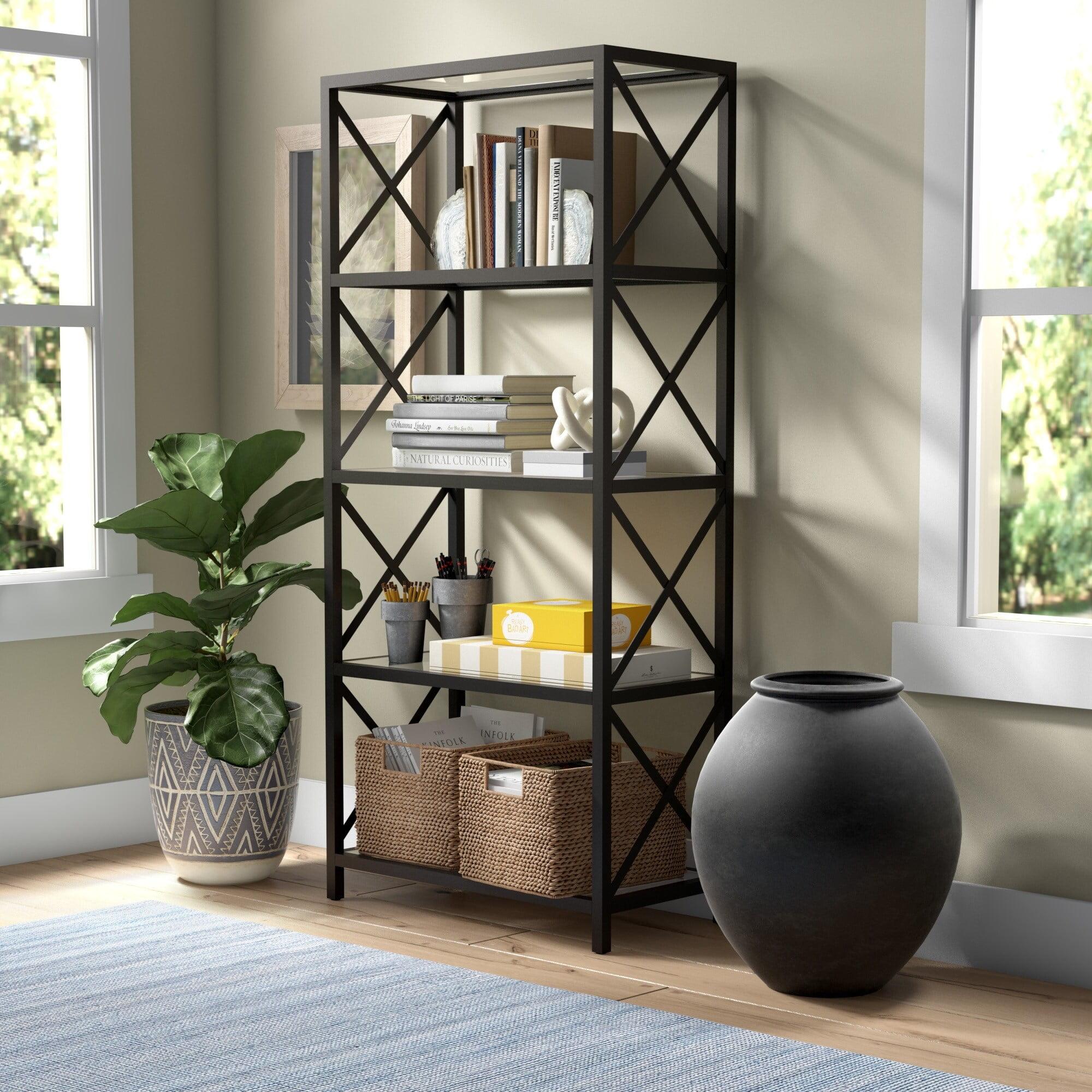 Modern Blackened Bronze 66" High Geometric 4-Tier Bookcase