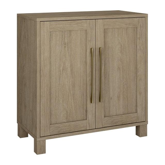 Evelyn&Zoe MDF 28" Wide Accent Cabinet Adjustable Center Shelf Two Swing-Out Doors, Gray Oak