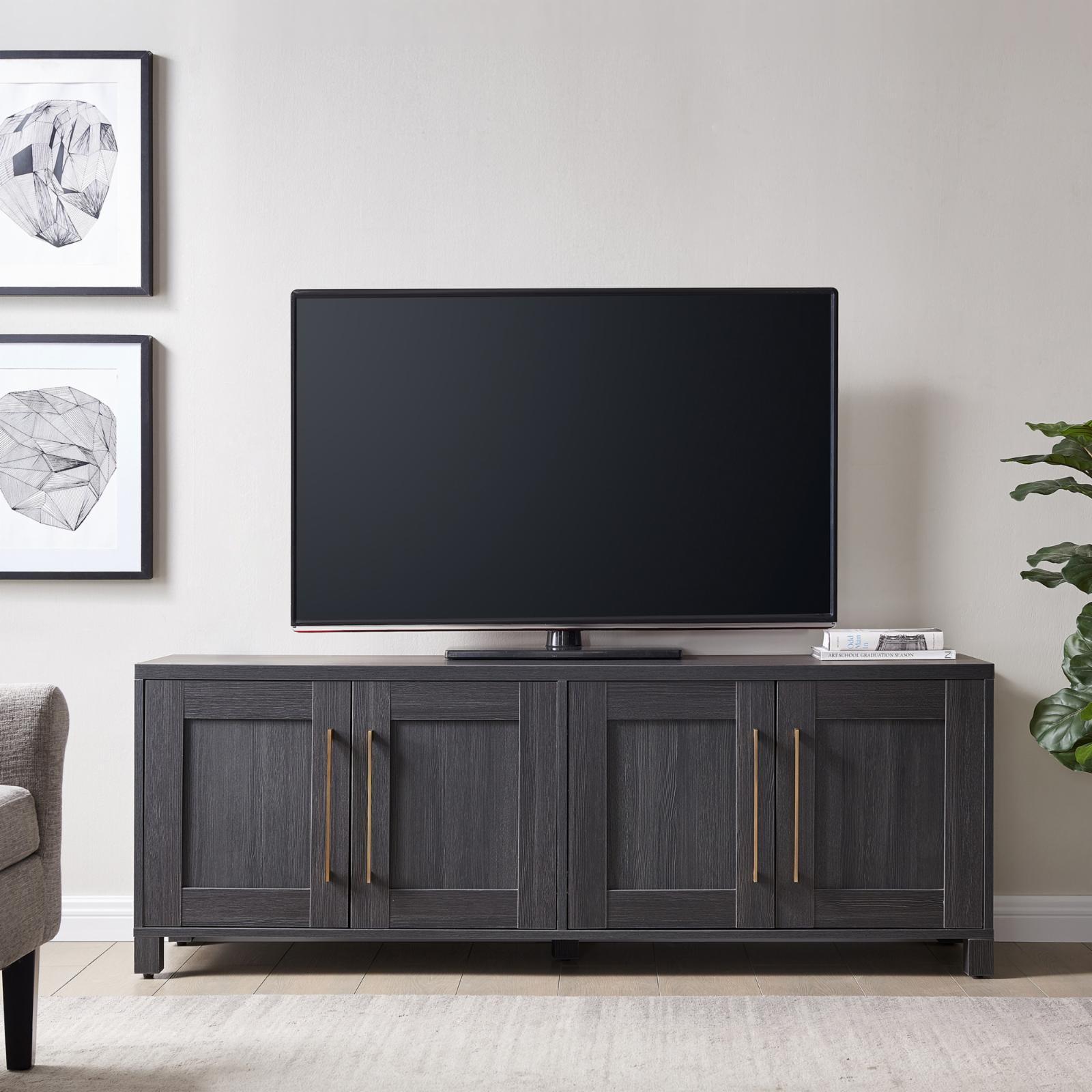 Transitional Black Grain 68'' TV Stand with Brass Hardware