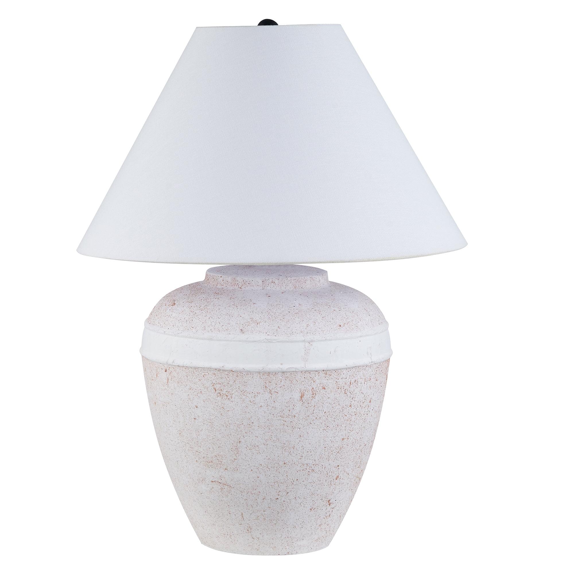 White Ceramic Urn-Shaped Nightstand Lamp with Fabric Shade