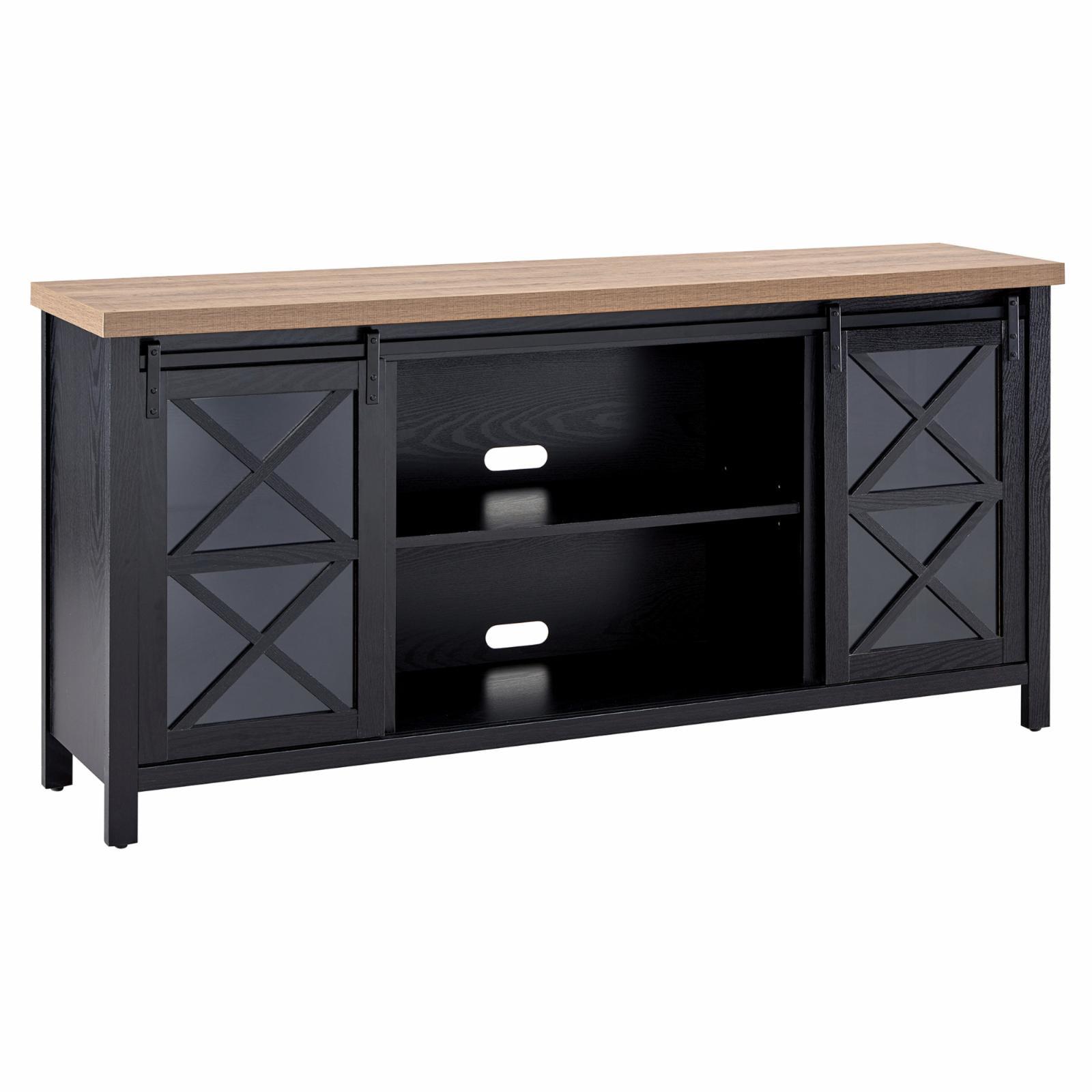 Black Grain and Golden Brown Sliding Door TV Stand