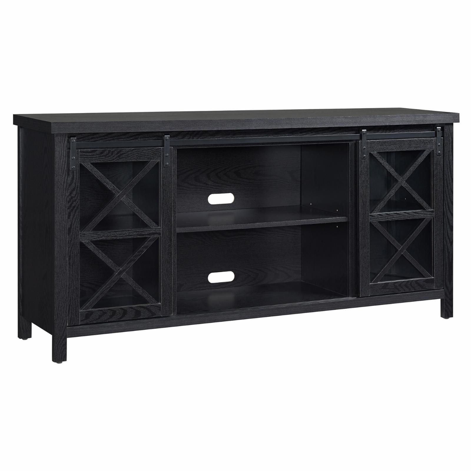 Clementine Transitional 68'' Black Grain Metal TV Stand with Cabinet
