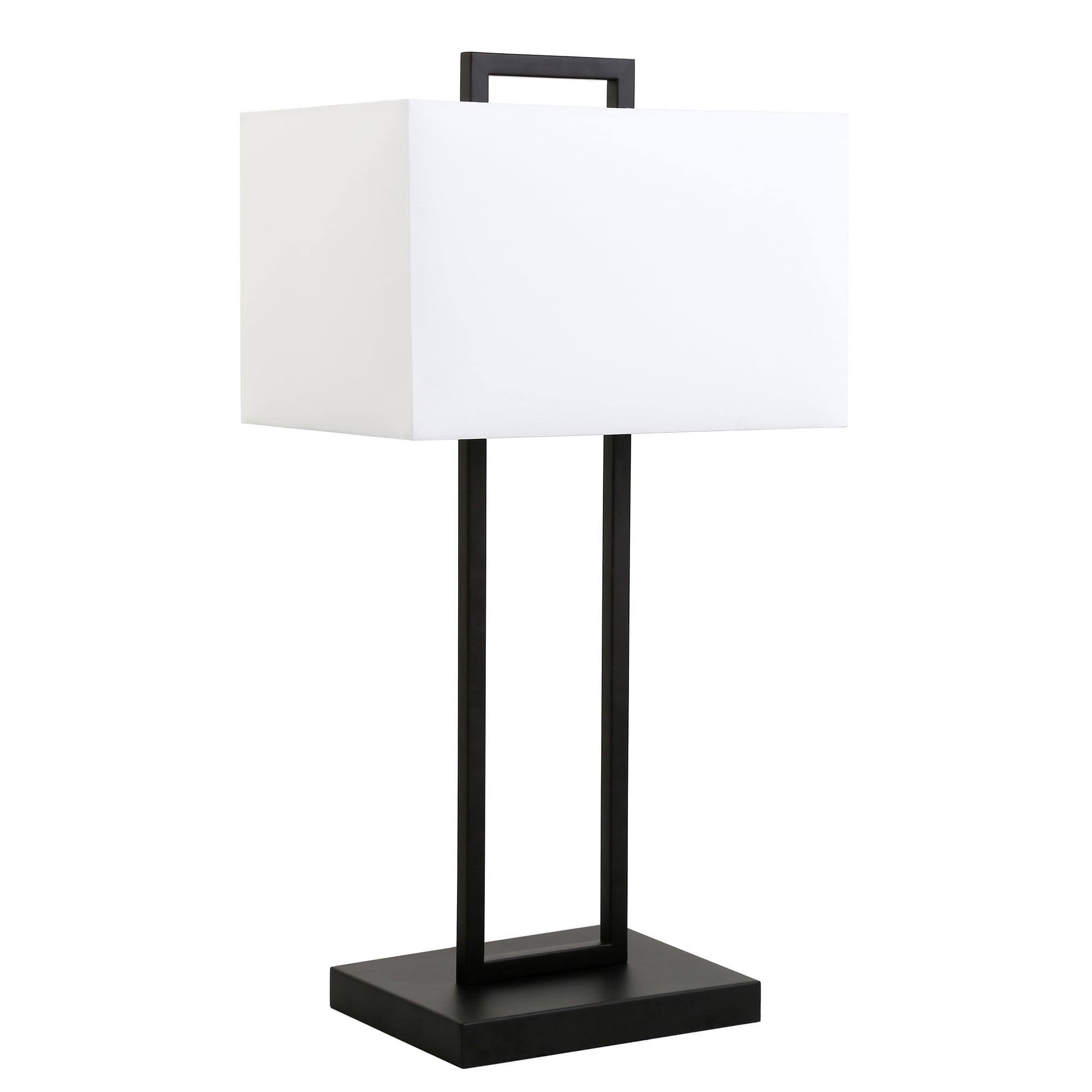 White Linen Drum Shade 28" Modern Table Lamp