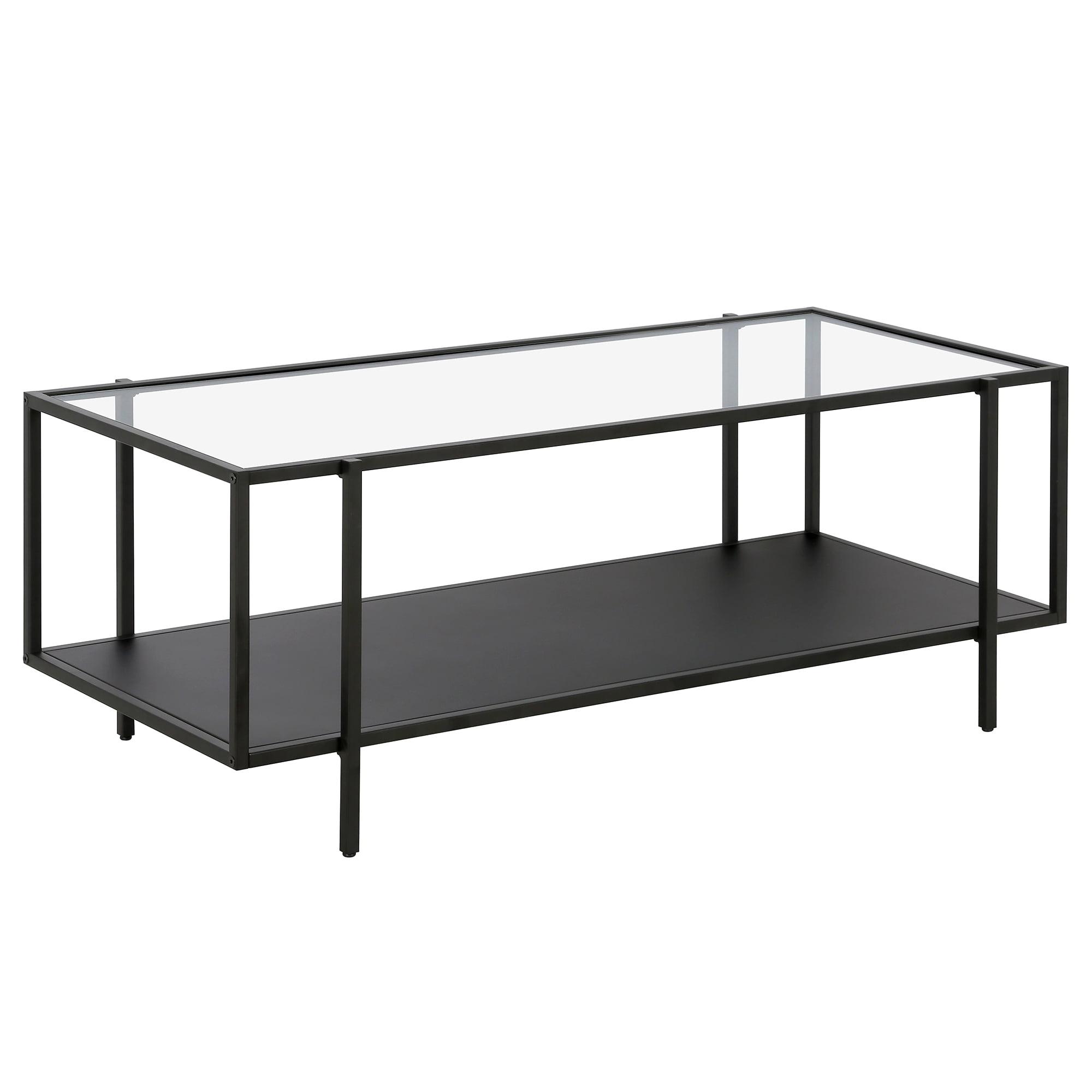 Evelyn&Zoe Contemporary Glass Top Coffee Table with Metal Shelf, Bronze