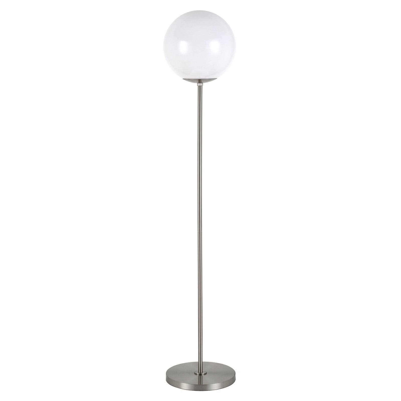 Elevated Nickel Globe & Stem Floor Lamp with White Sphere