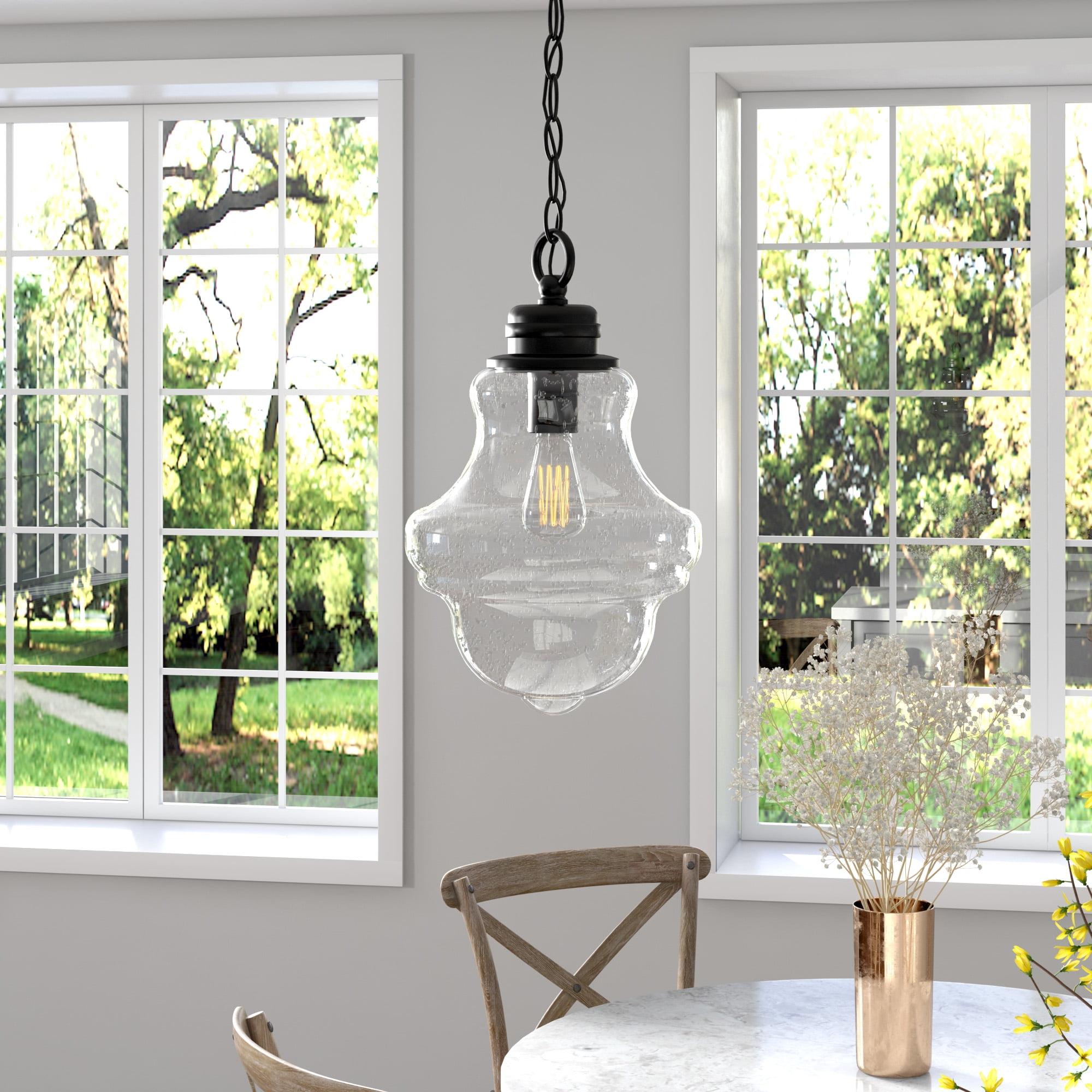 Blackened Bronze Glass Pendant Light with Adjustable Cord