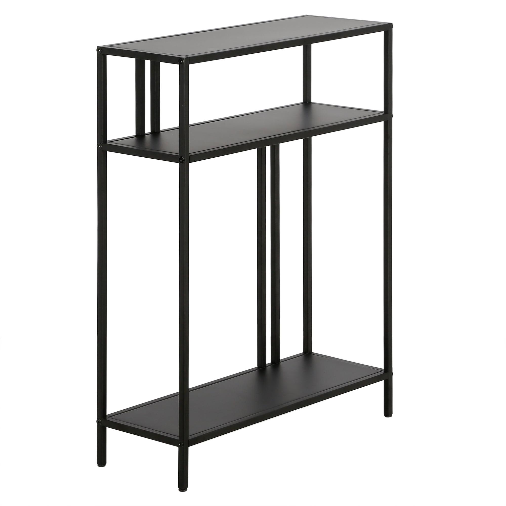 Evelyn&Zoe Cortland 22" Wide Rectangular Console Table with Metal Shelves, Blackened Bronze