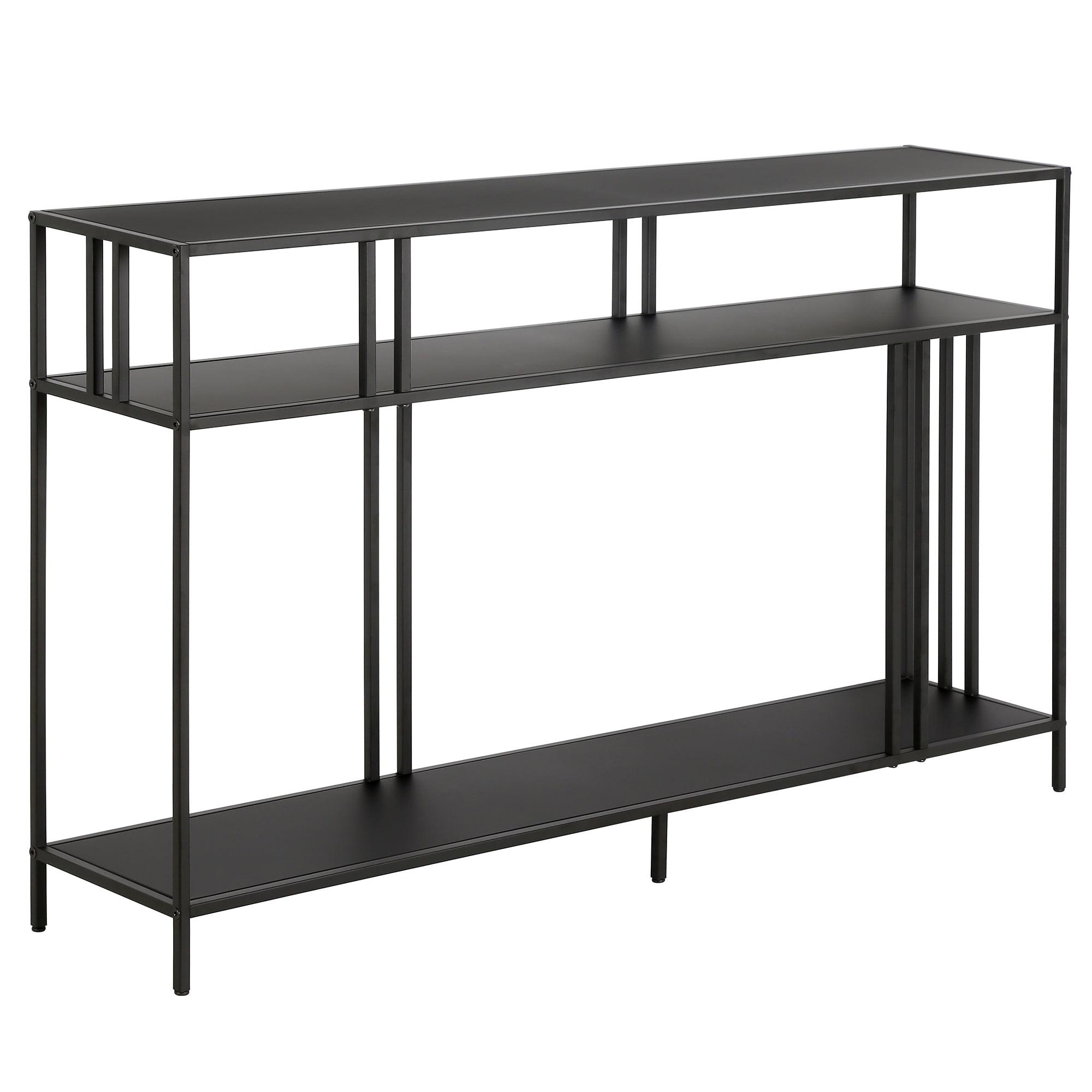 Evelyn&Zoe Cortland 48" Wide Rectangular Console Table with Metal Shelves, Blackened Bronze