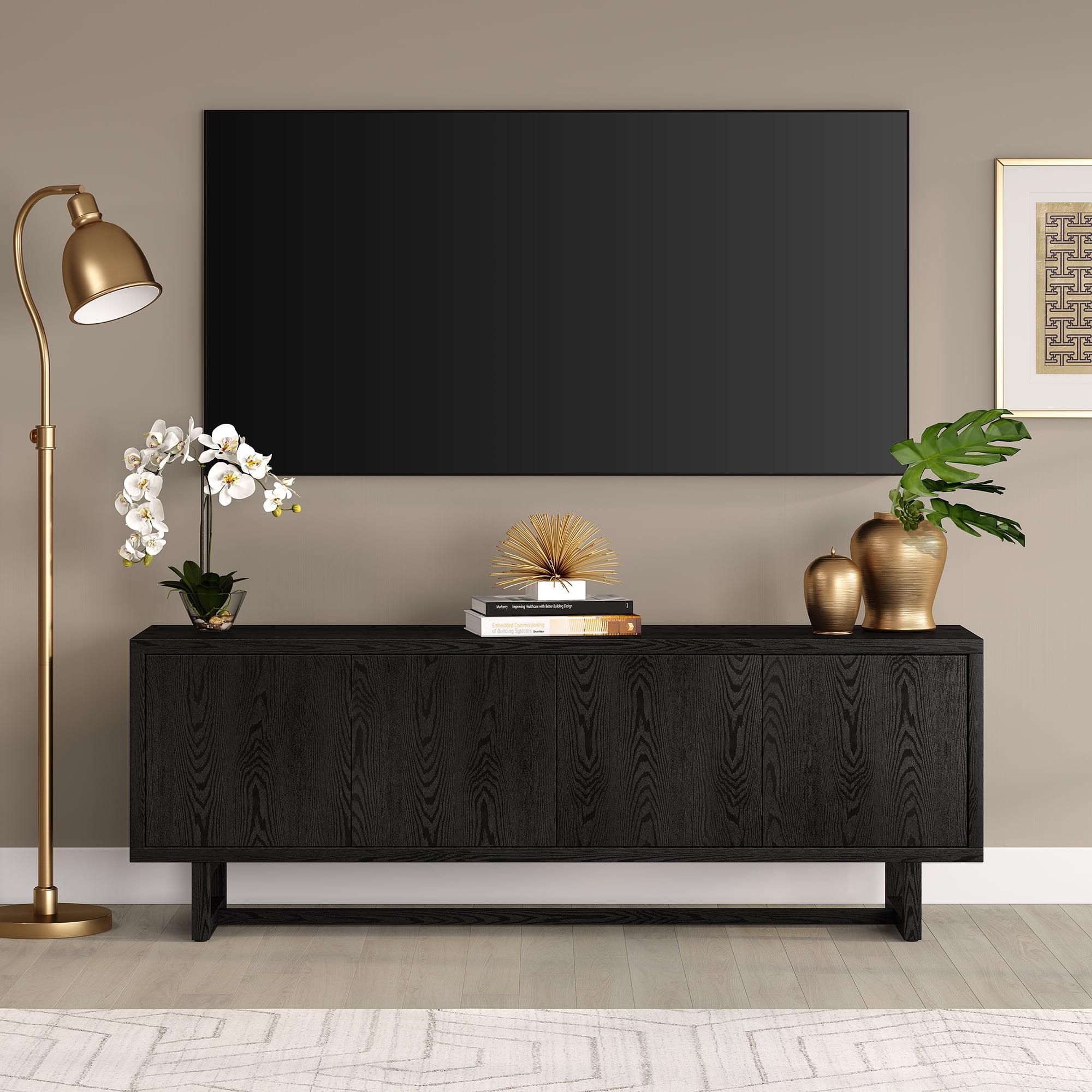 Evelyn&Zoe Cutler Rectangular TV Stand for TV's up to 75", Black Grain