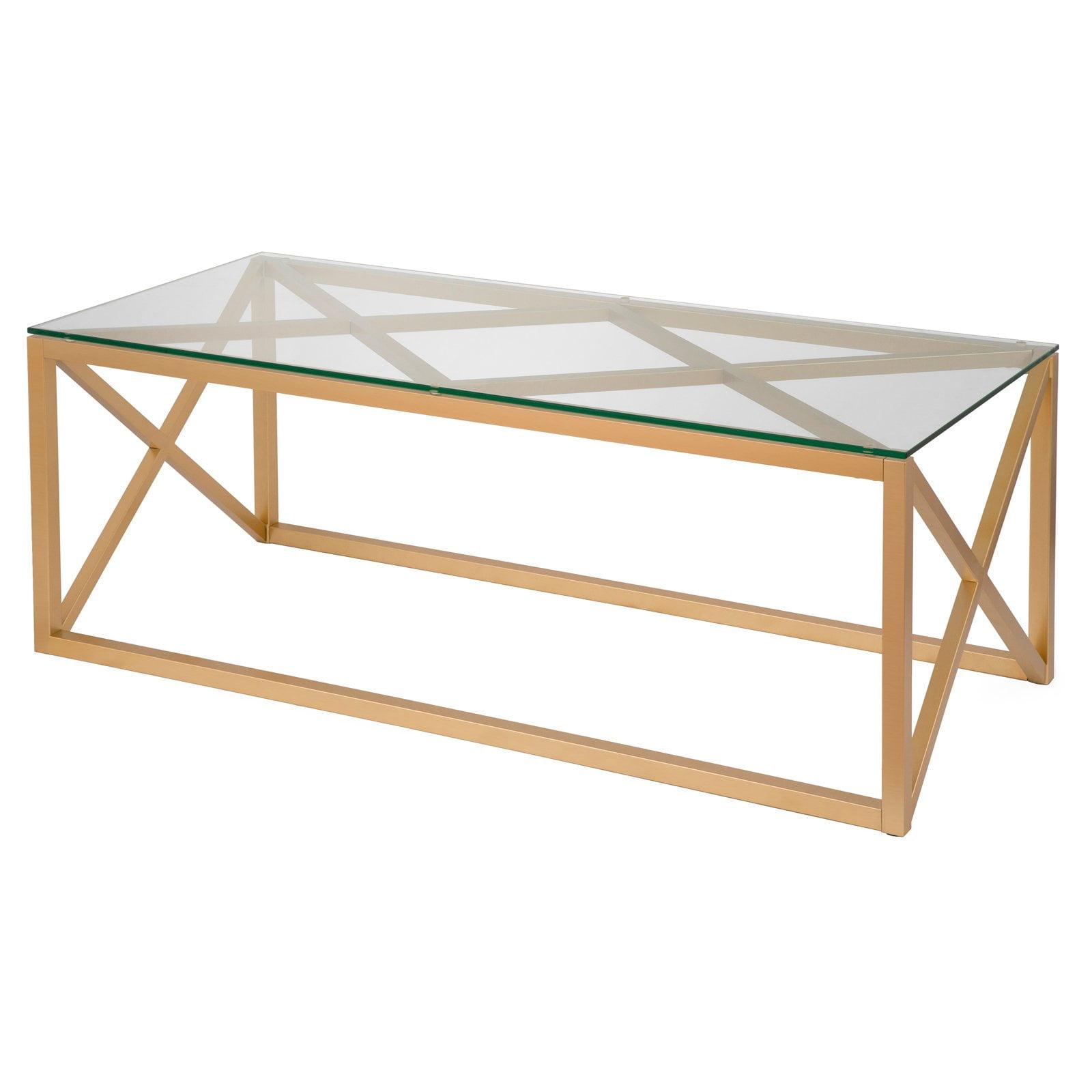 Mid-Century Modern Geometric Brass & Glass Coffee Table, 46" Wide