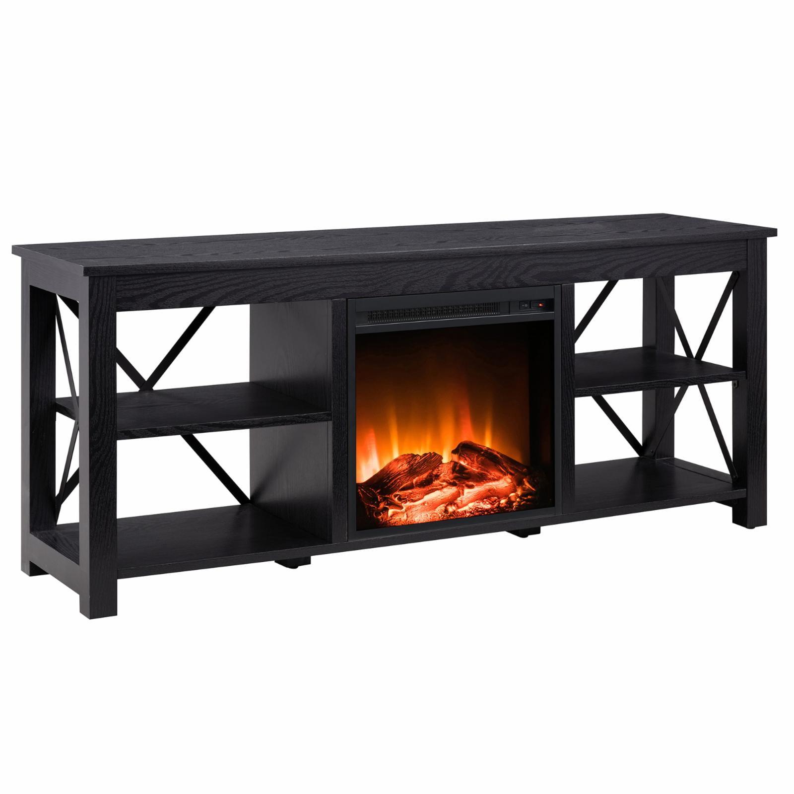 Black Modern Farmhouse TV Stand with Electric Fireplace, 58"