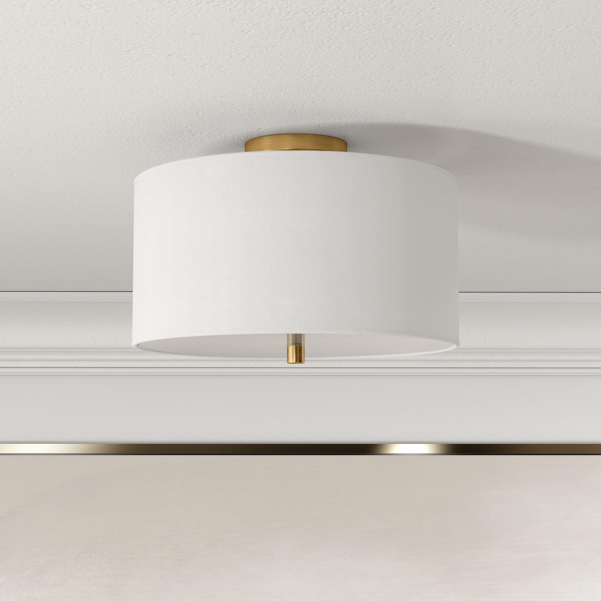 Evelyn&Zoe Ellis 16" Flush Mount with Fabric Shade in Brass/White