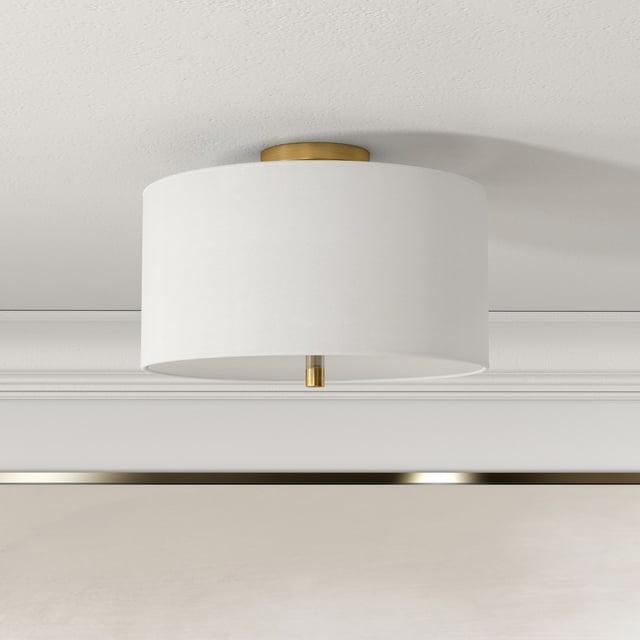 Evelyn&Zoe Ellis 16" Flush Mount with Fabric Shade in Brass/White