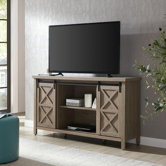 Evelyn&Zoe Elmwood Rectangular TV Stand for TV's up to 65", Antiqued Gray Oak