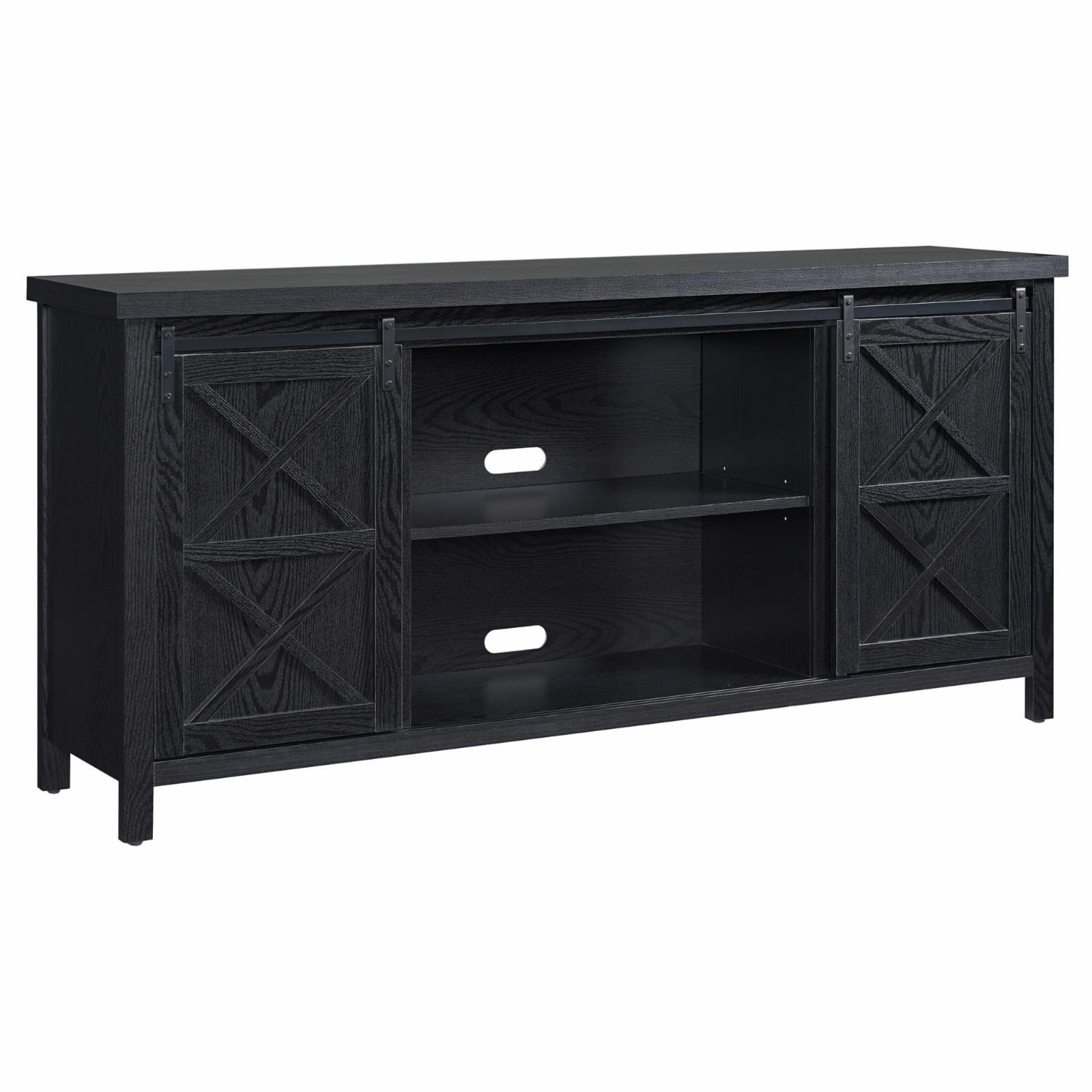 Elmwood Modern Farmhouse TV Stand with Sliding Barn Doors, Black Grain, 68"