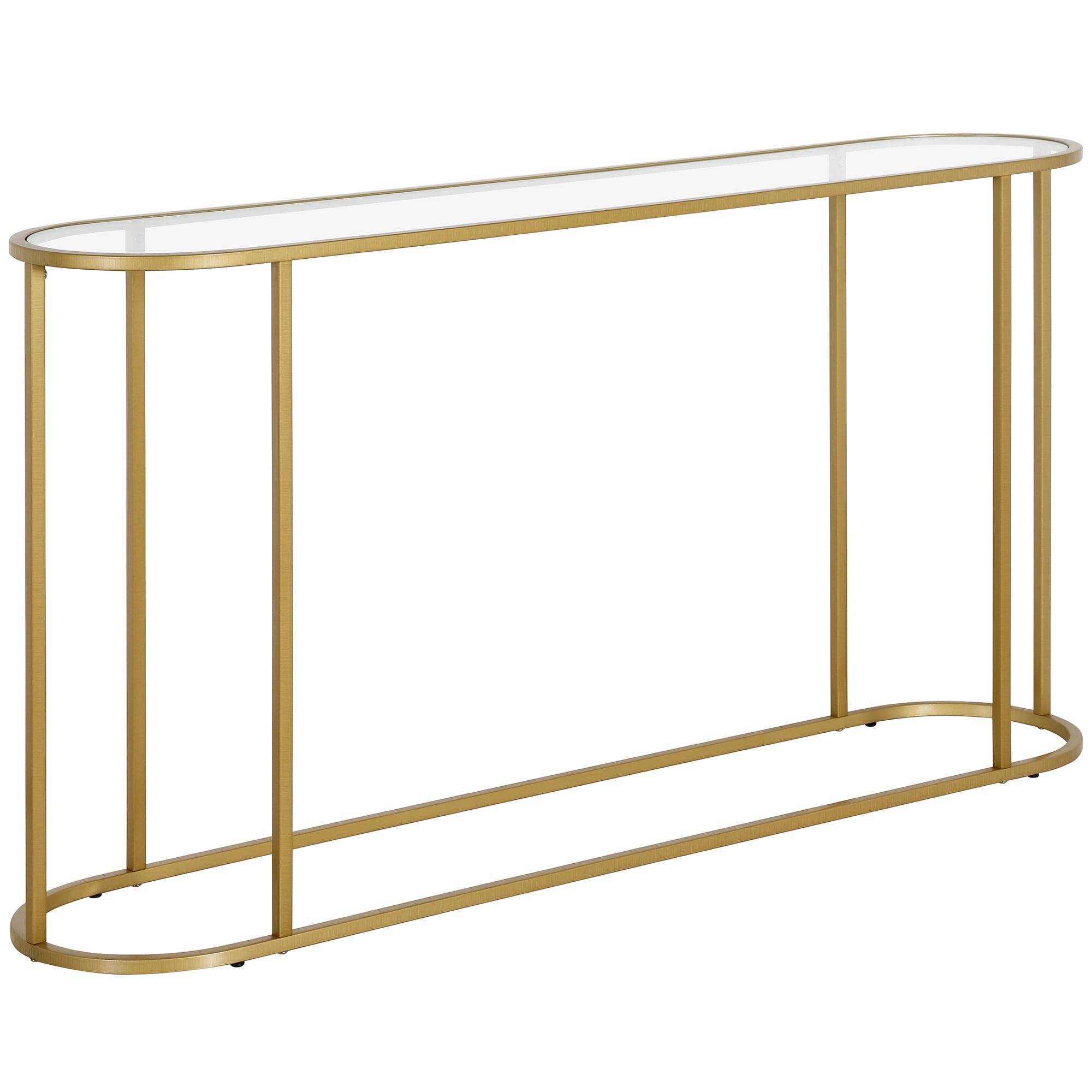 Erikson 54" Brass Pill-Shaped Console Table with Glass Top