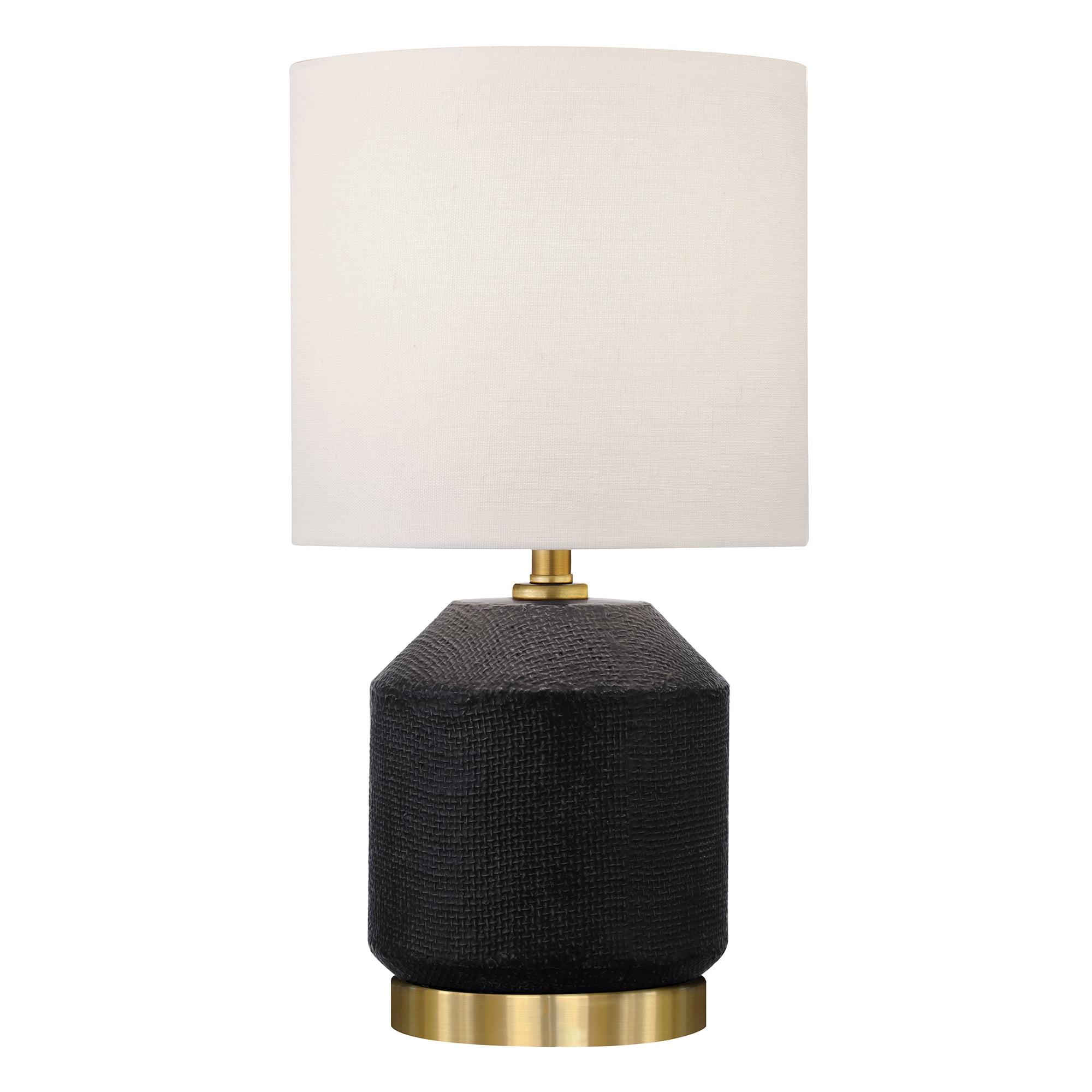 Evelyn&Zoe Esther 15" Tall Textured Ceramic Mini Lamp with Fabric Shade, Matte Black/Antique Brass/White