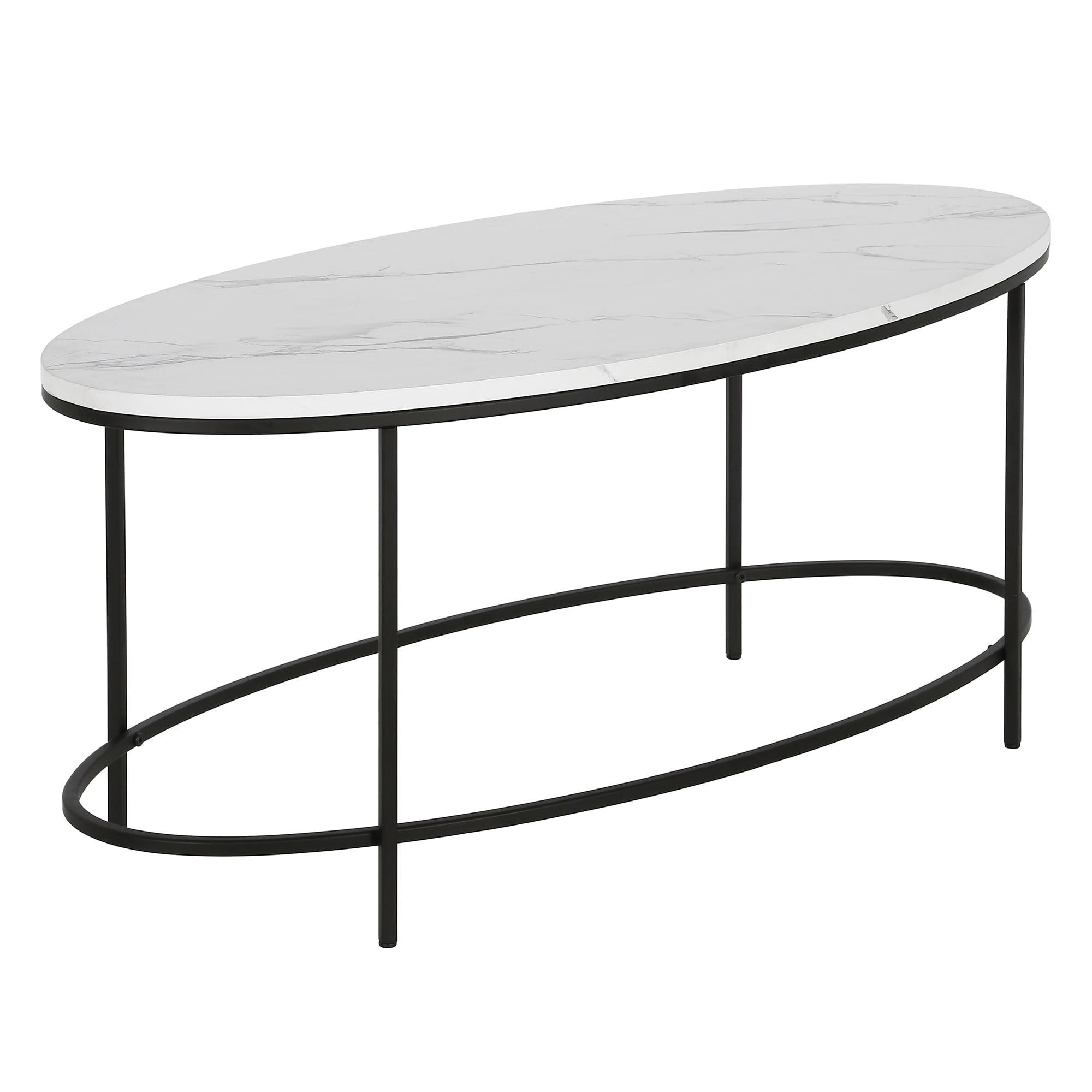 Contemporary 42" Oval Faux Marble Coffee Table in Blackened Bronze