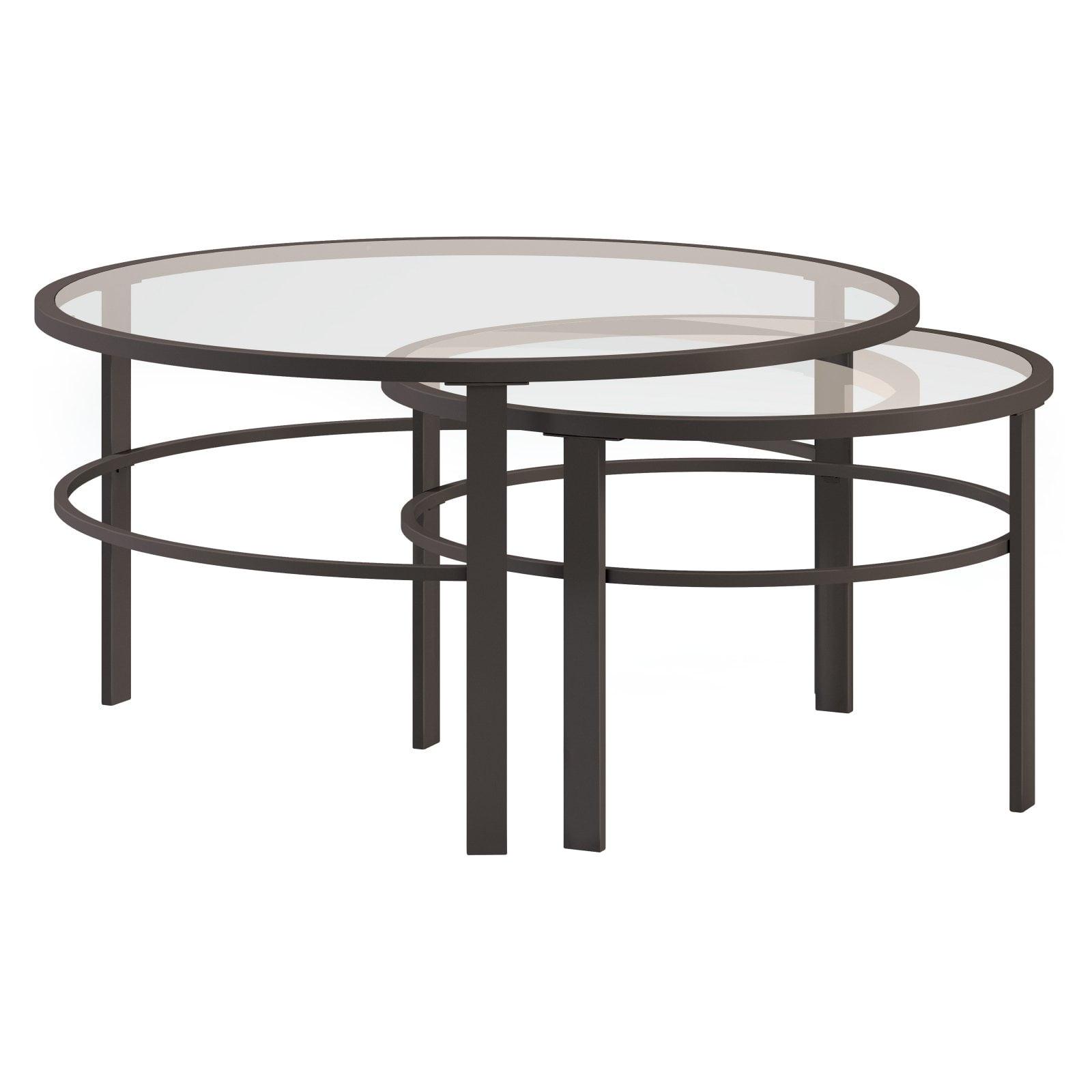 Blackened Bronze Round Glass Nesting Coffee Tables