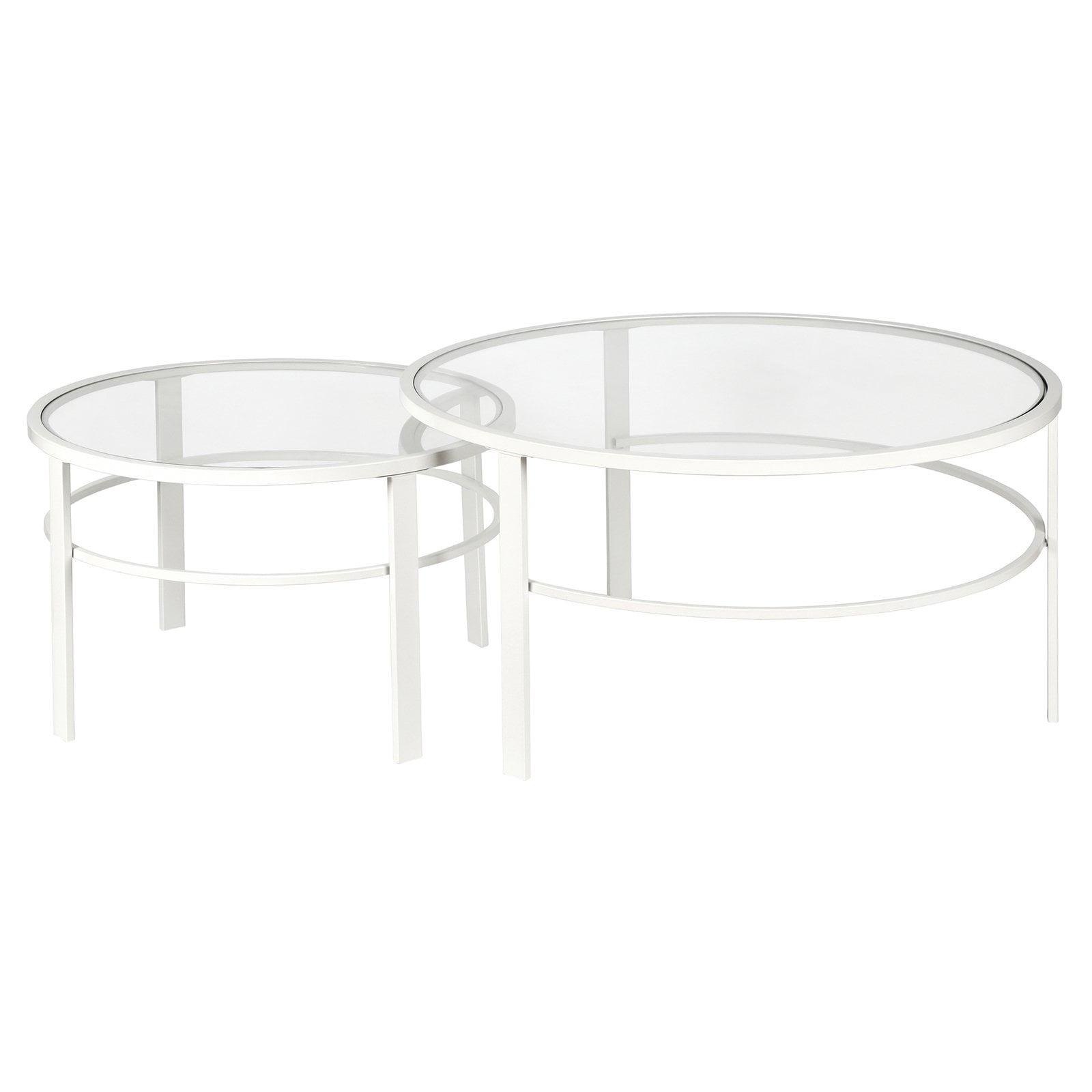 Luna Modern White Glass Round Nesting Coffee Table Set