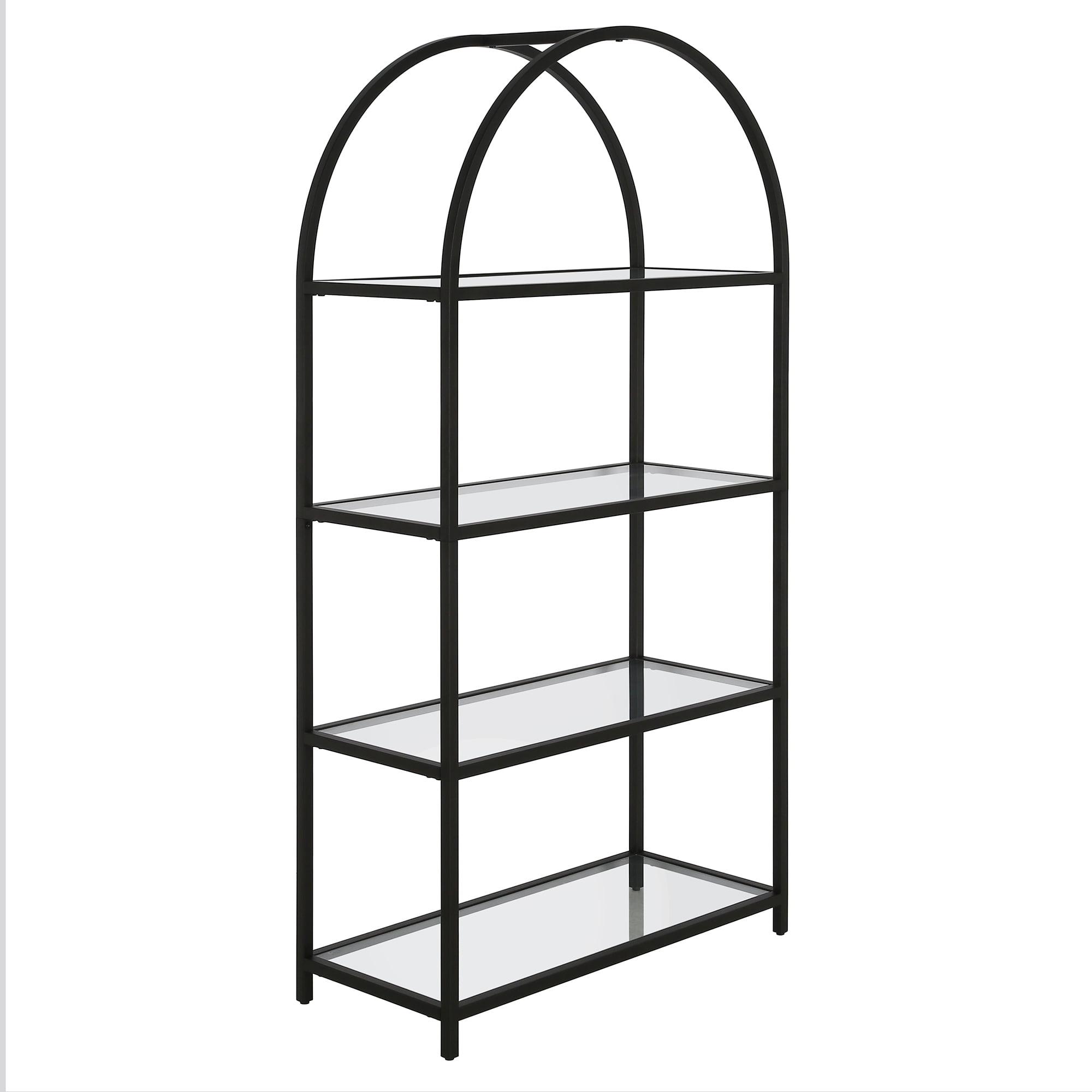 62" Blackened Bronze Arched Étagère with Glass Shelves