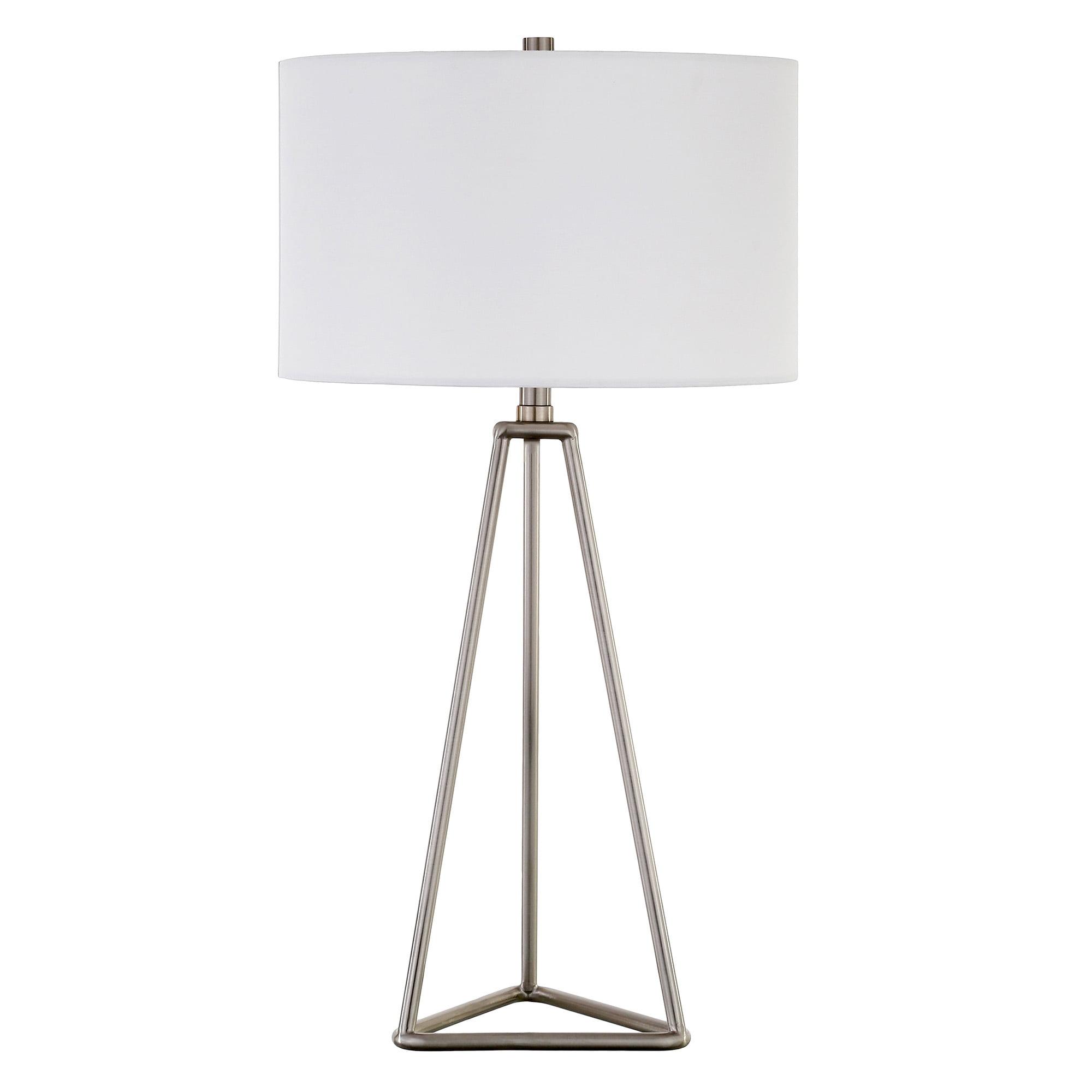 Evelyn&Zoe Gio 26.13" Tall Table Lamp with Fabric Shade in Brushed Nickel/White