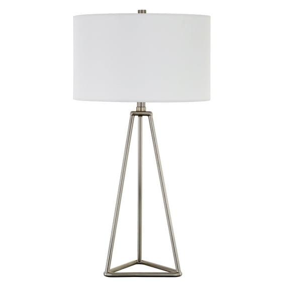 Evelyn&Zoe Gio 26.13" Tall Table Lamp with Fabric Shade in Brushed Nickel/White