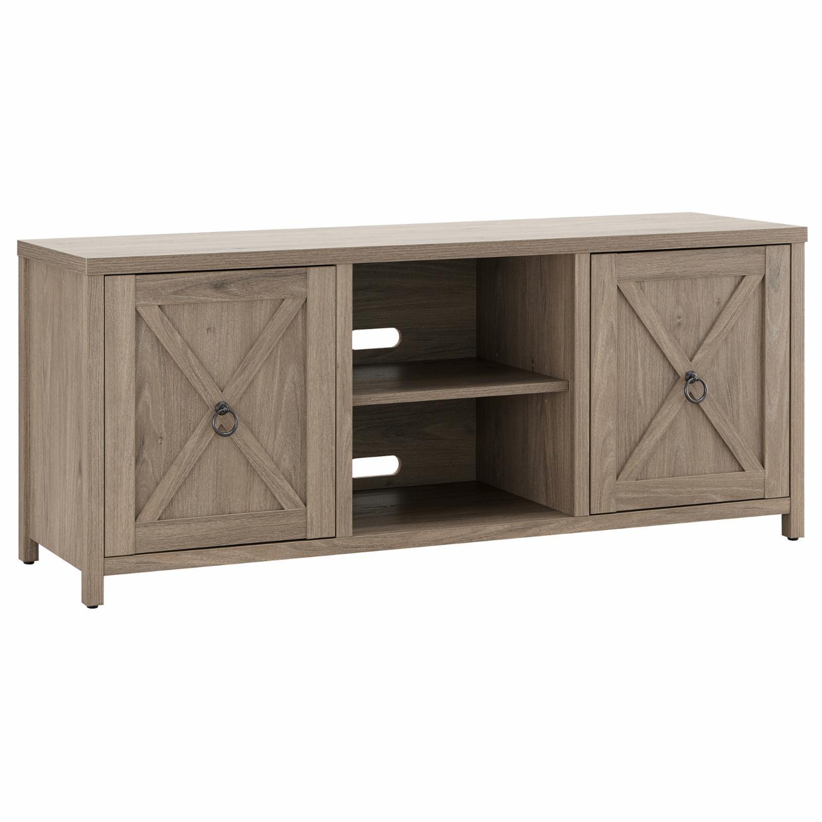 Antiqued Gray Oak Rectangular TV Stand with Cabinets