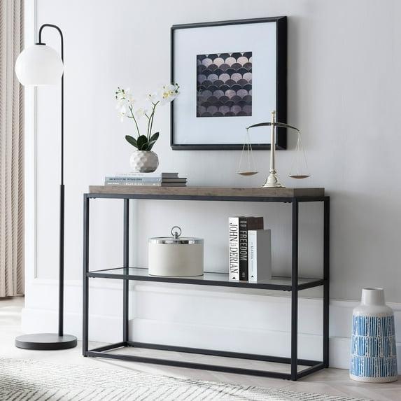42" Black and Bronze Metal Console Table with Gray Oak Wood Shelf - Henn&Hart