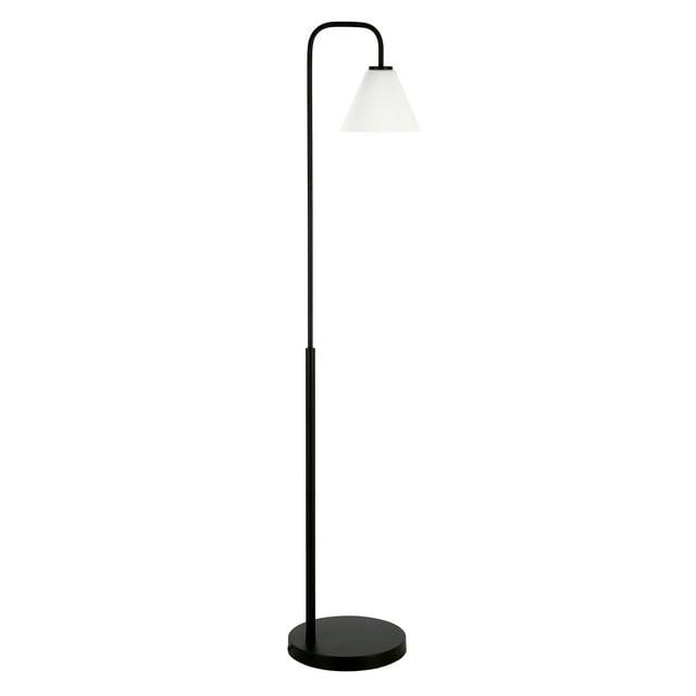 Evelyn&Zoe Henderson Arc Floor Lamp with Glass Shade, Blackened Bronze/White Milk