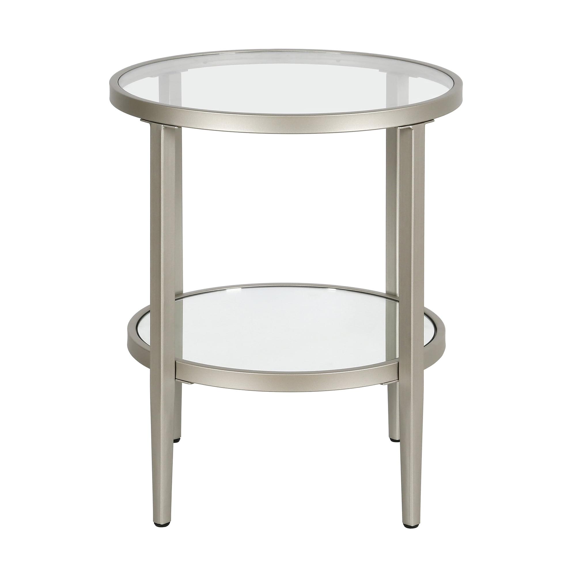 Satin Nickel Round Metal and Glass Accent Table