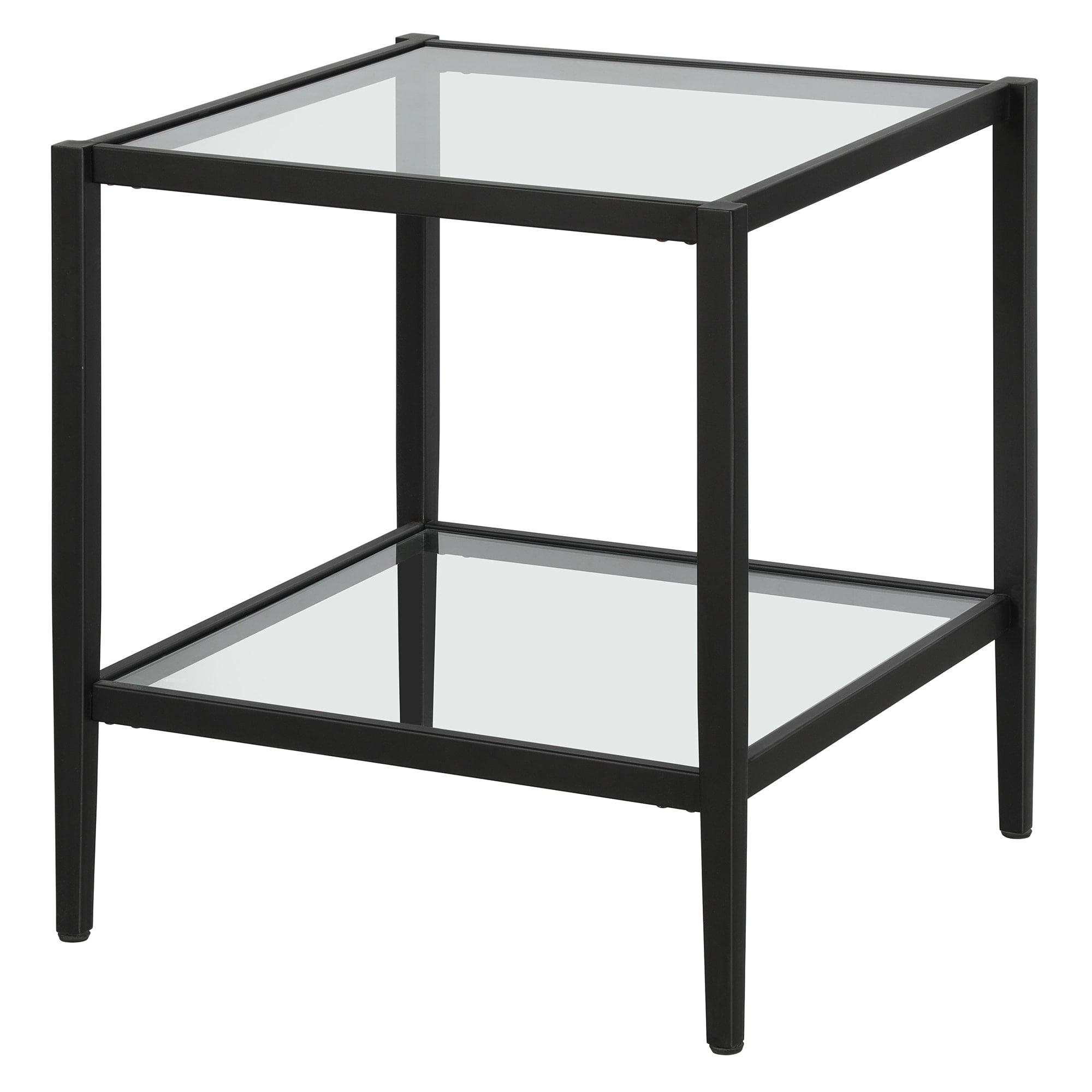 Modern Blackened Bronze 20" Square Metal & Glass Side Table