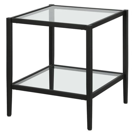 Evelyn&Zoe Hera 20" Wide Square Side Table with Glass Shelf, Blackened Bronze