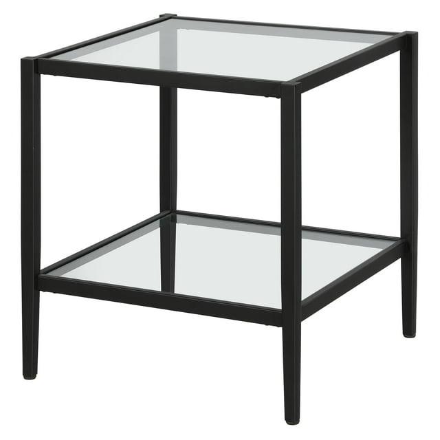 Evelyn&Zoe Hera 20" Wide Square Side Table with Glass Shelf, Blackened Bronze