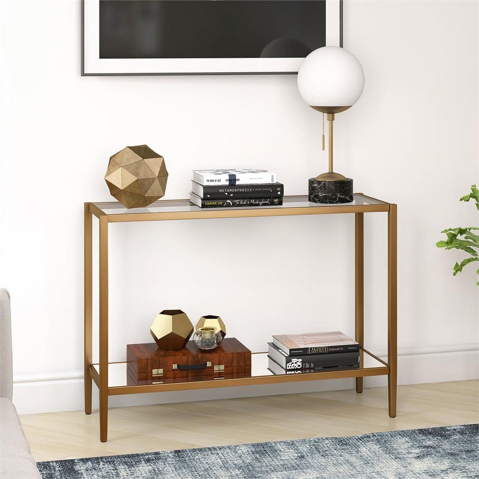 Gold and Glass Rectangular Console Table with Storage