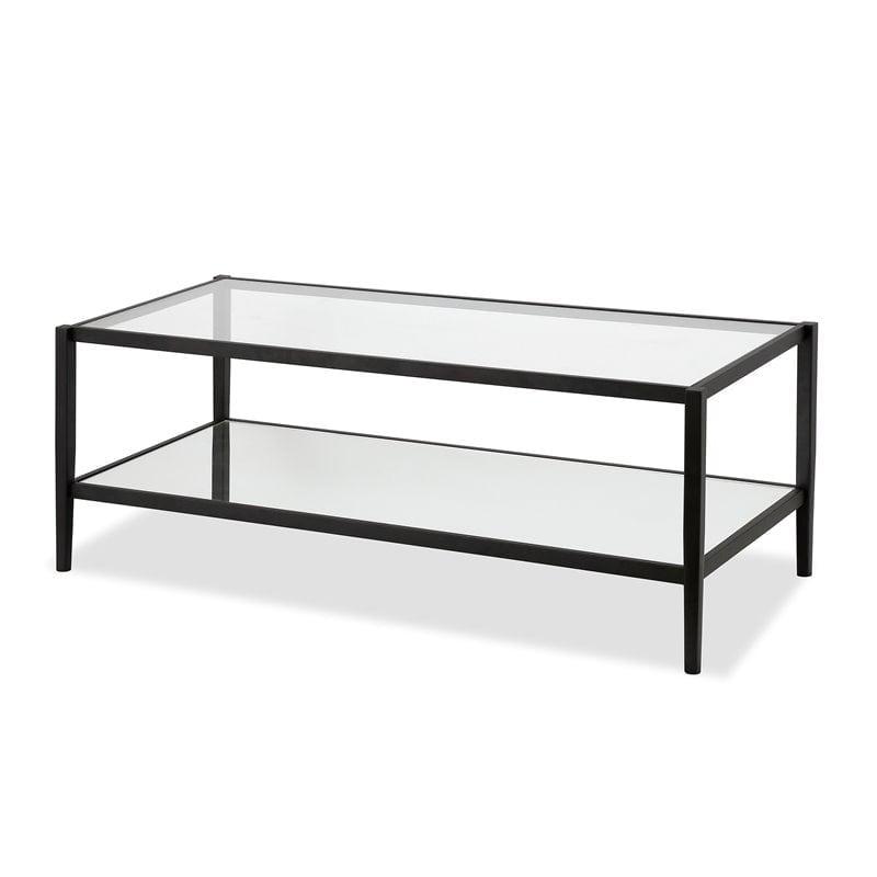 Elegant 45" Blackened Bronze Metal & Glass Rectangular Coffee Table