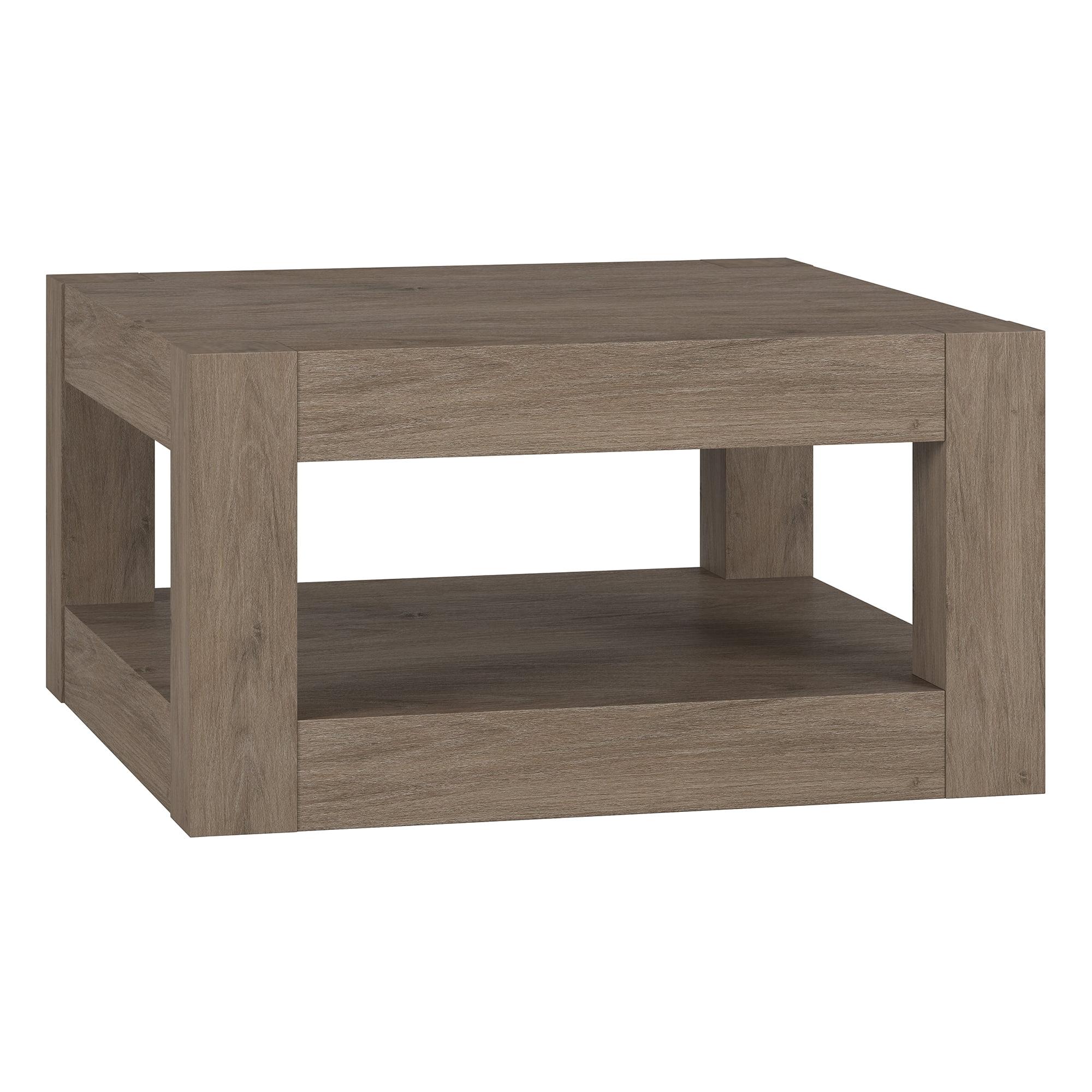 Evelyn&Zoe Hughes 32" Wide Square Coffee Table, Antiqued Gray Oak