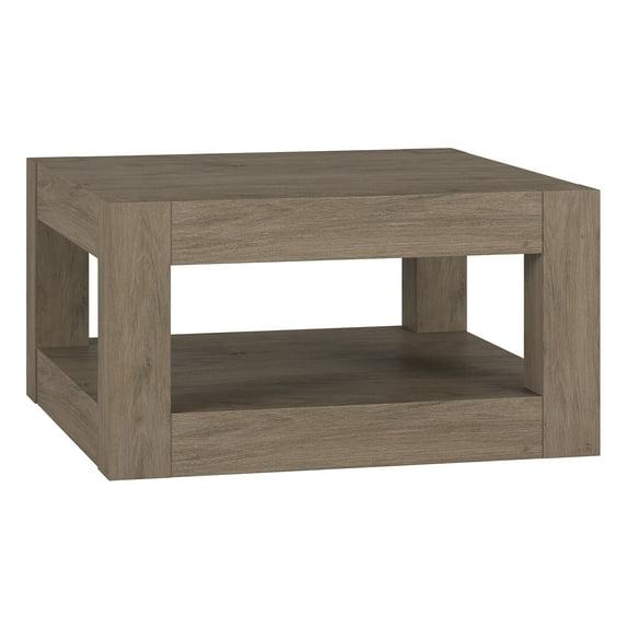 Evelyn&Zoe Hughes 32" Wide Square Coffee Table, Antiqued Gray Oak