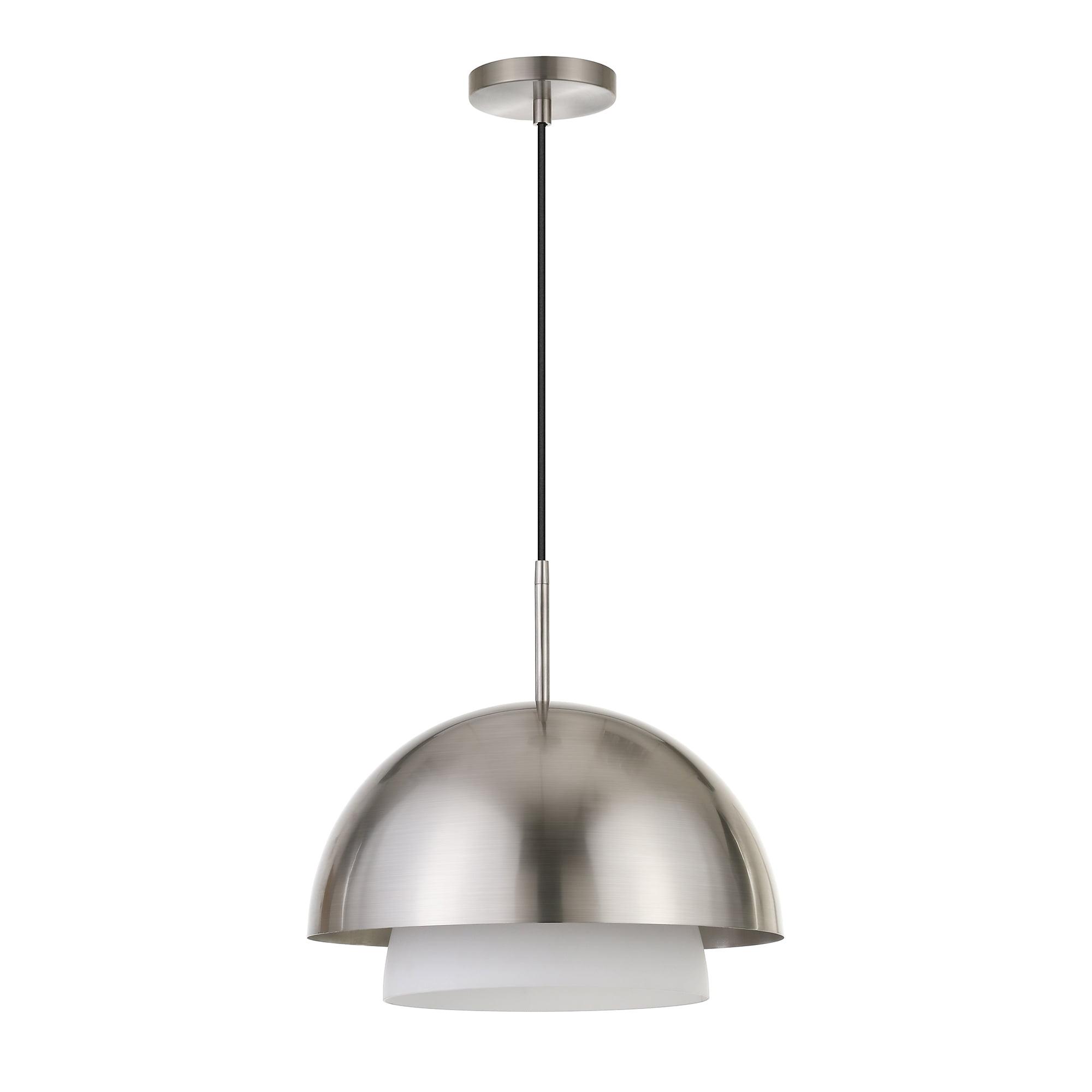 Octavia Brushed Nickel Adjustable Pendant with White Frosted Glass