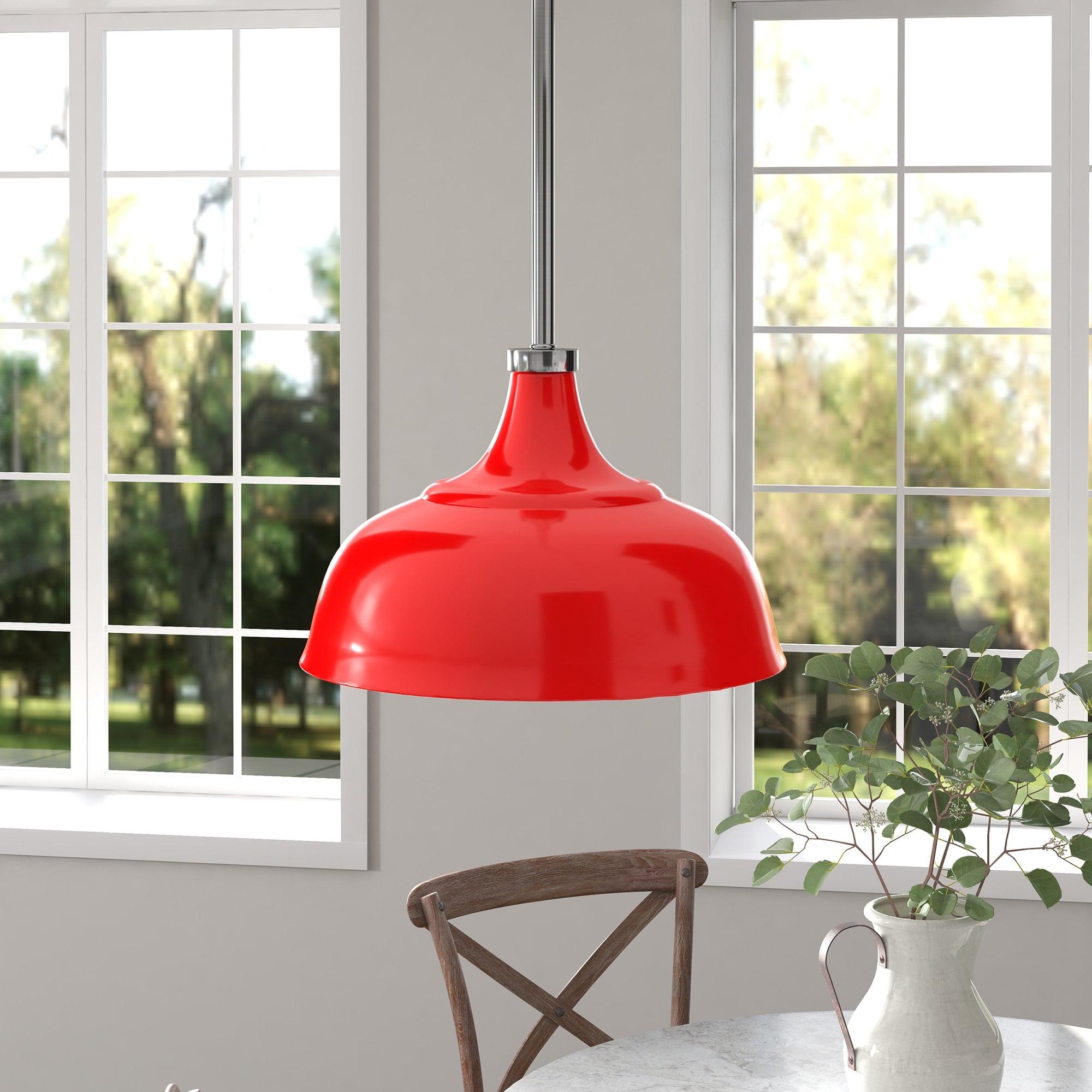 Poppy Red Polished Nickel 10.75" Vintage Industrial Pendant Light